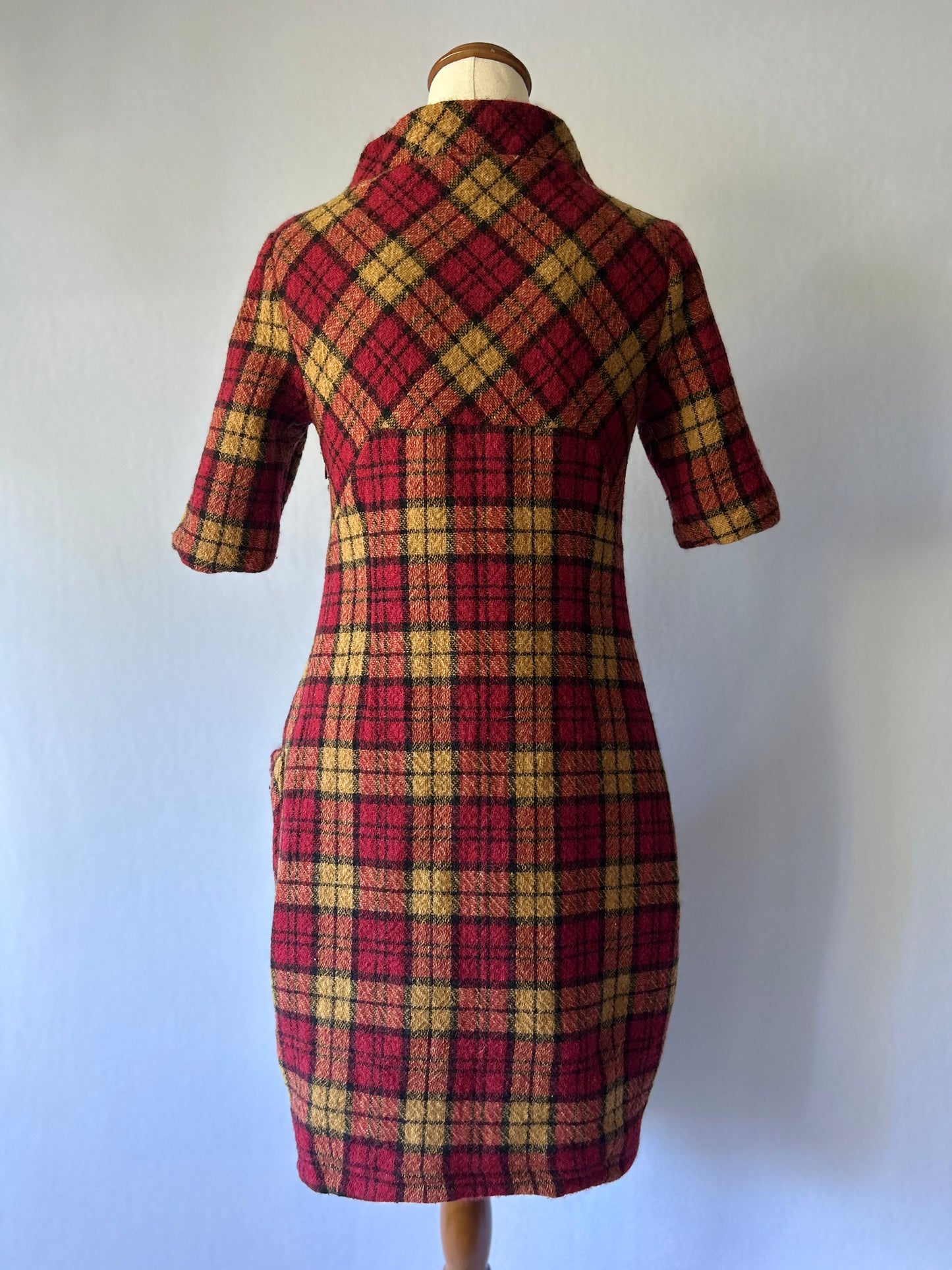 Cue Red Plaid Wool-Blend Mod Mini Dress - Size 8