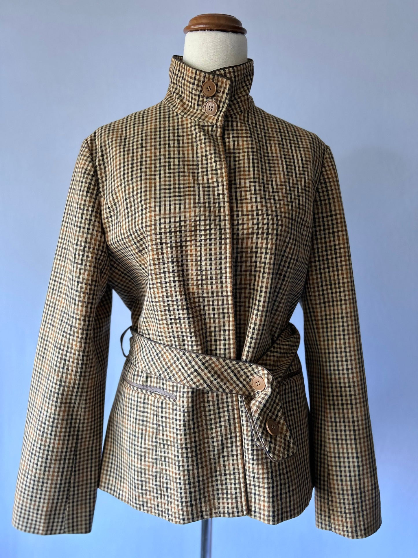 Vintage Checkered Belted Jacket – Size L