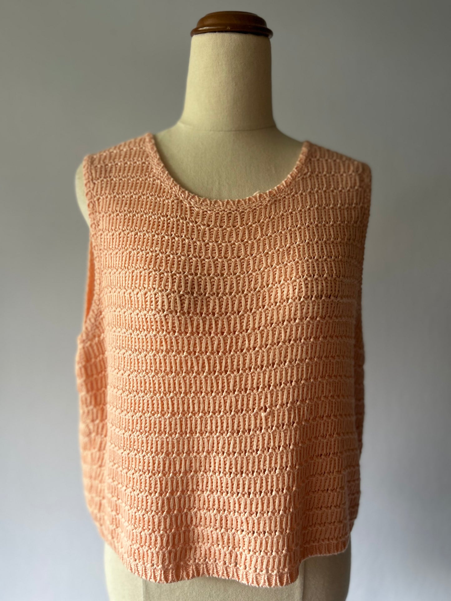 Knit Crop Tank Vest - Pastel Peach - Size UK 12 / US 8
