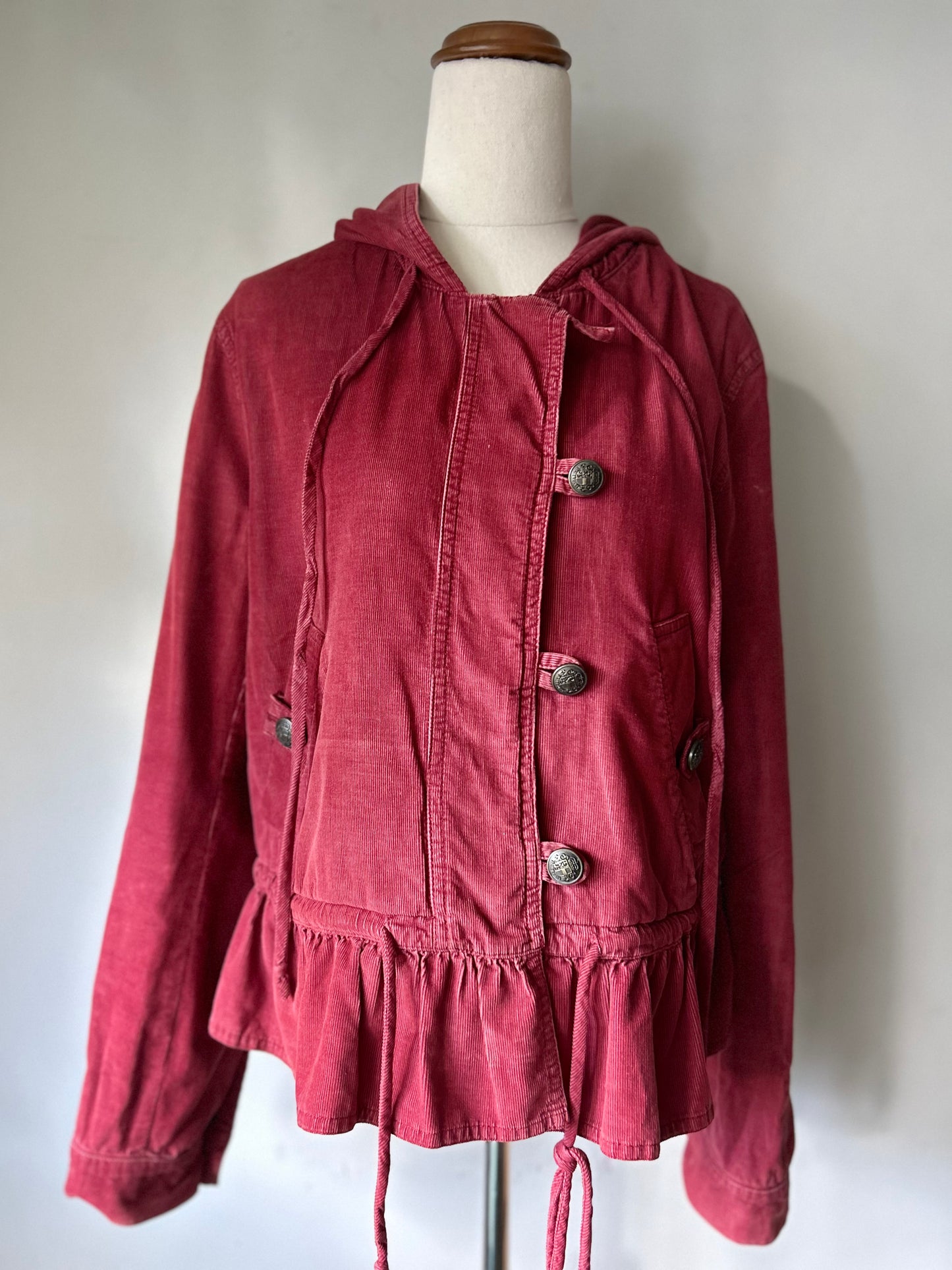 Corduroy Peplum Jacket Size M – Deep Red