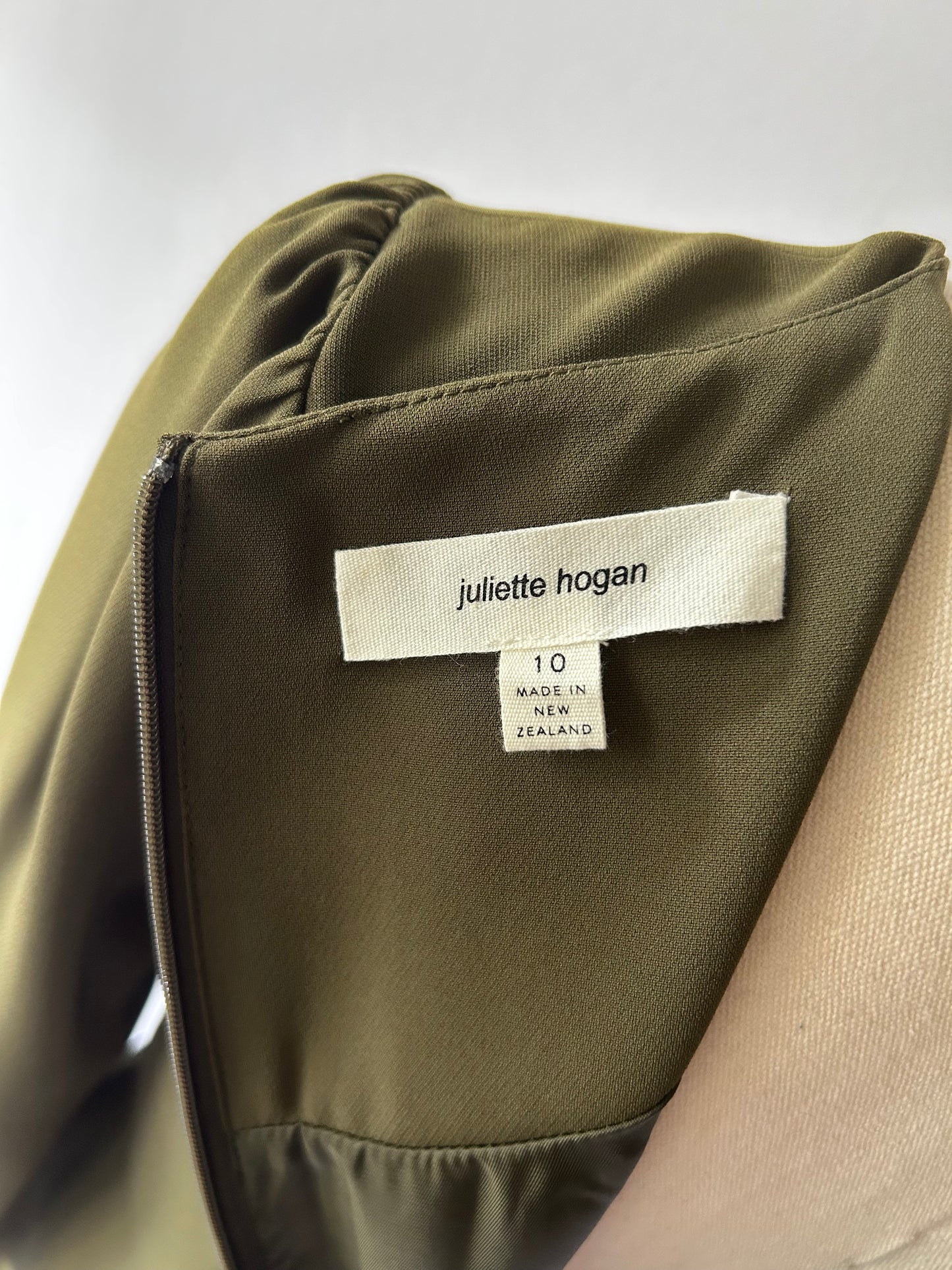 Juliette Hogan Olive Green Column Maxi Dress – Size 10