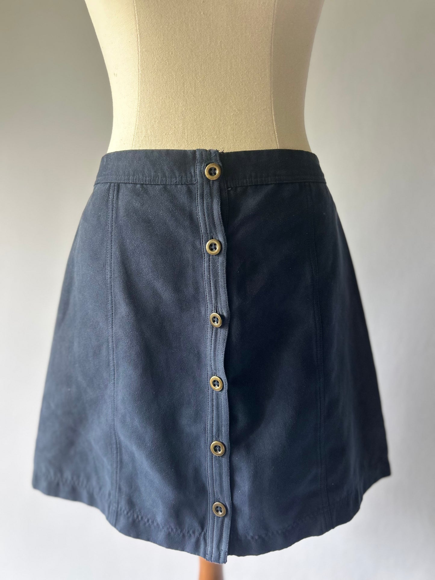 HOLLISTER Button-Front Mini Skirt - Navy Faux Suede