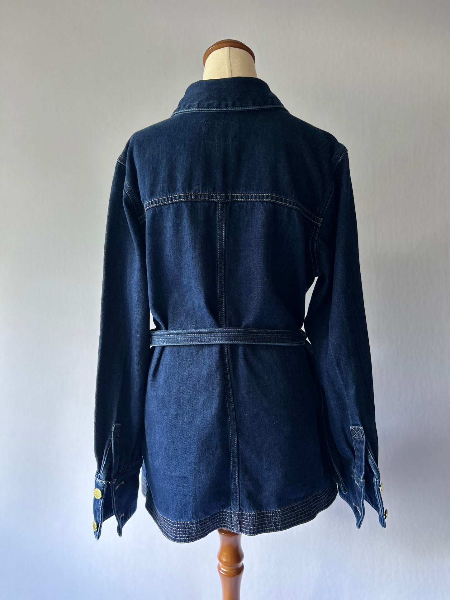 Decjuba 100% Cotton Belted Utility Denim Shacket - Indigo Blue - Size 12