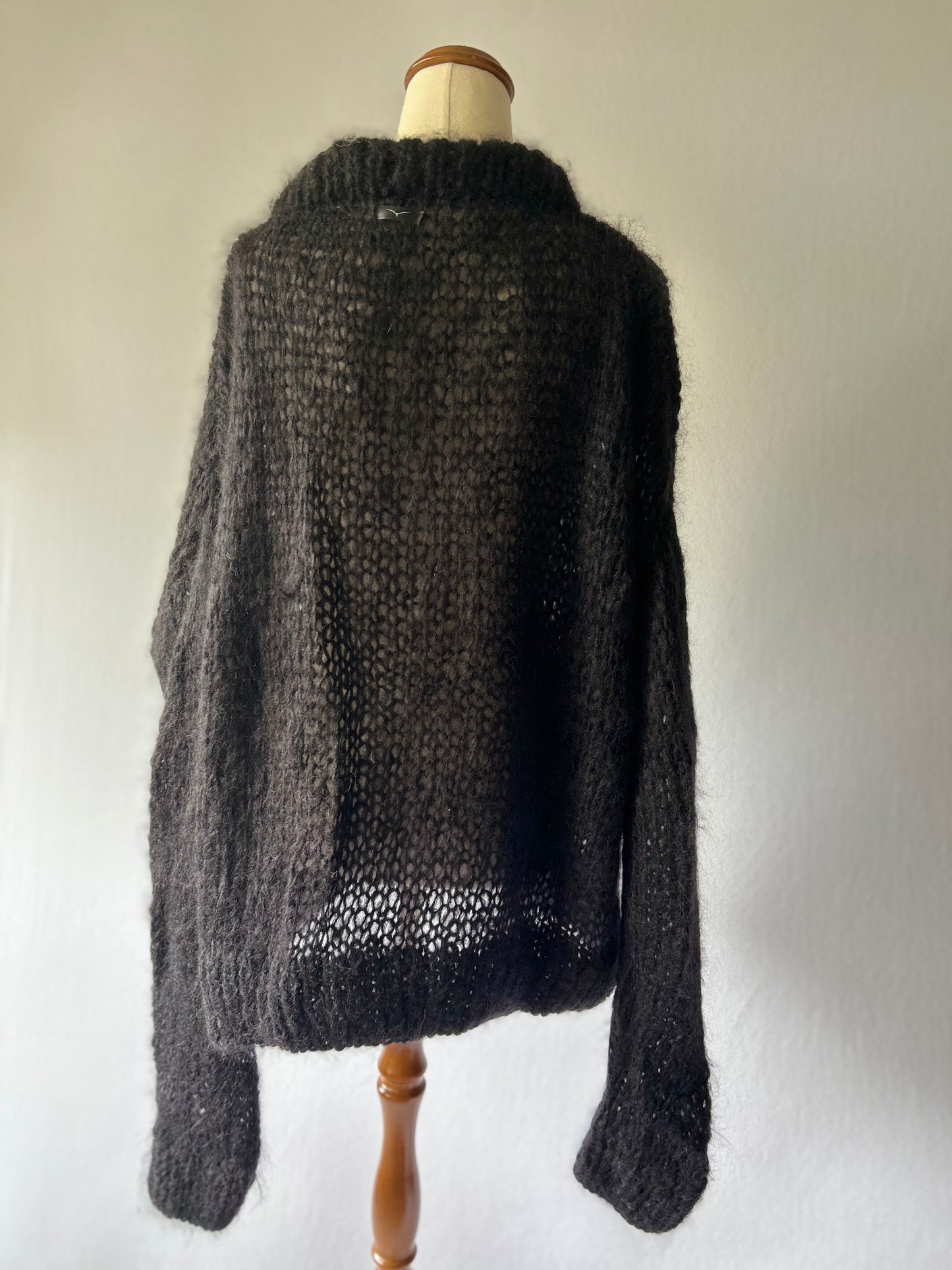 Handmade Black Mohair-Blend Chunky Oversized Knit Jumper - Size L