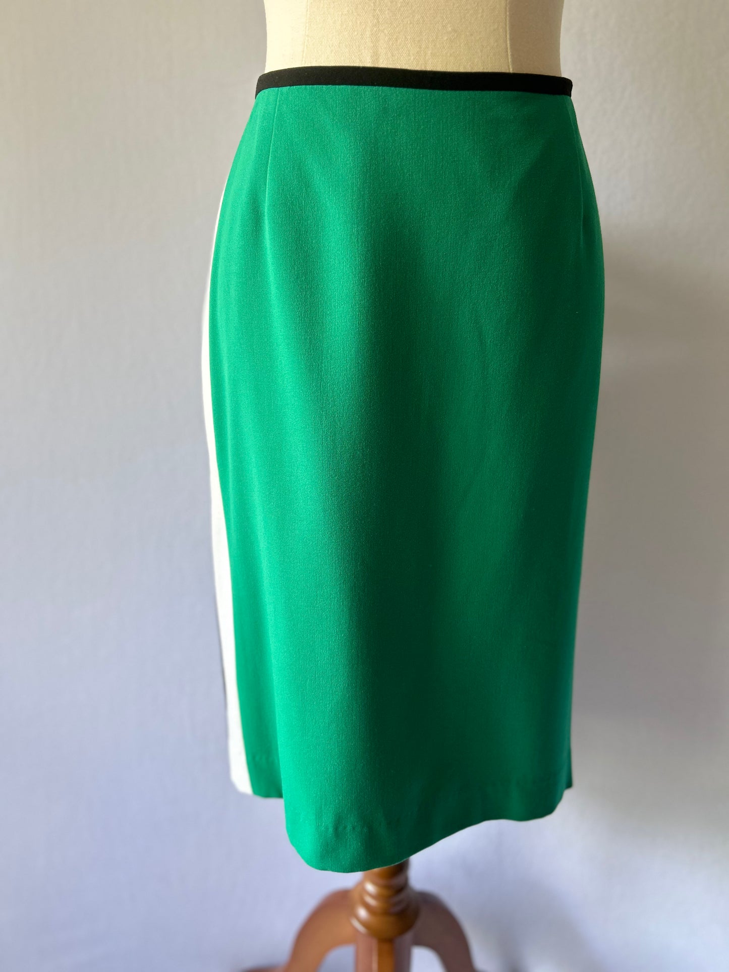 Green & Black Color-Block Tailored Pencil Skirt - Size 8