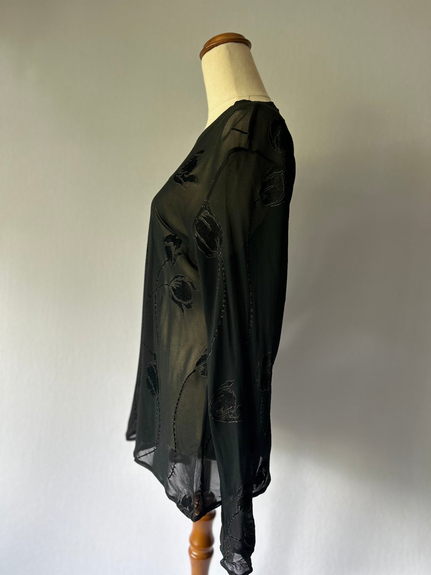Floral Velvet Flocked Sheer Mesh Top – Size L