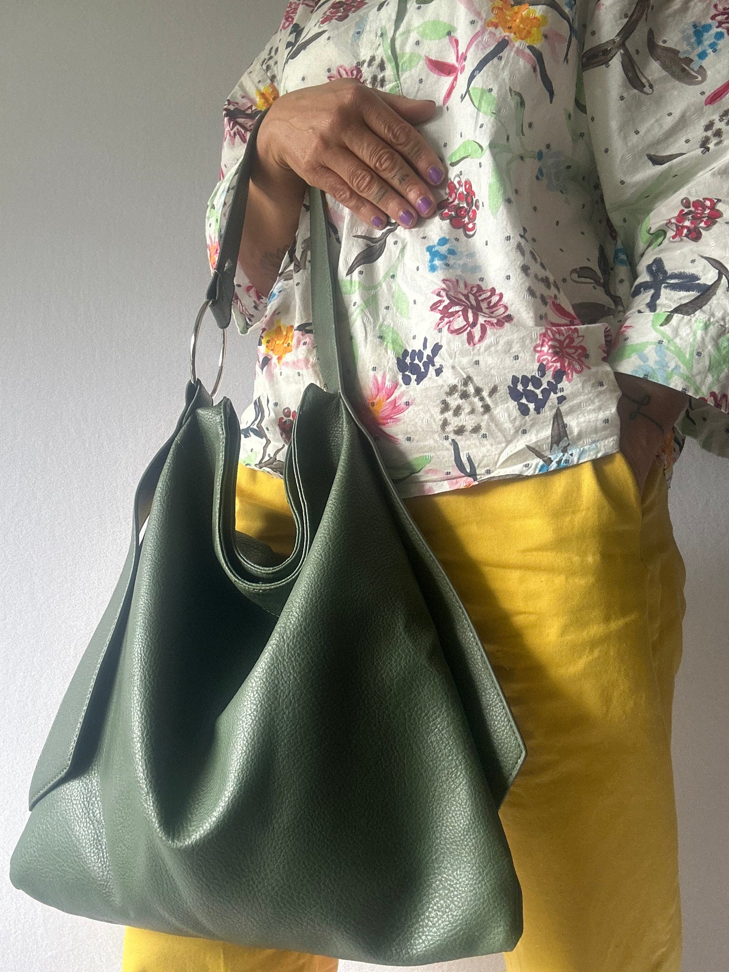 Soft Green Leather Tote Bag