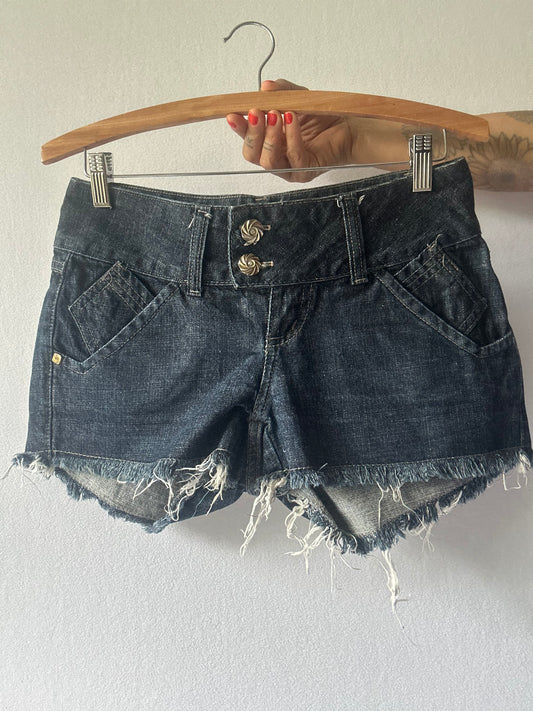 Dark Wash Frayed Denim Shorts – Size 38 / NZ 8