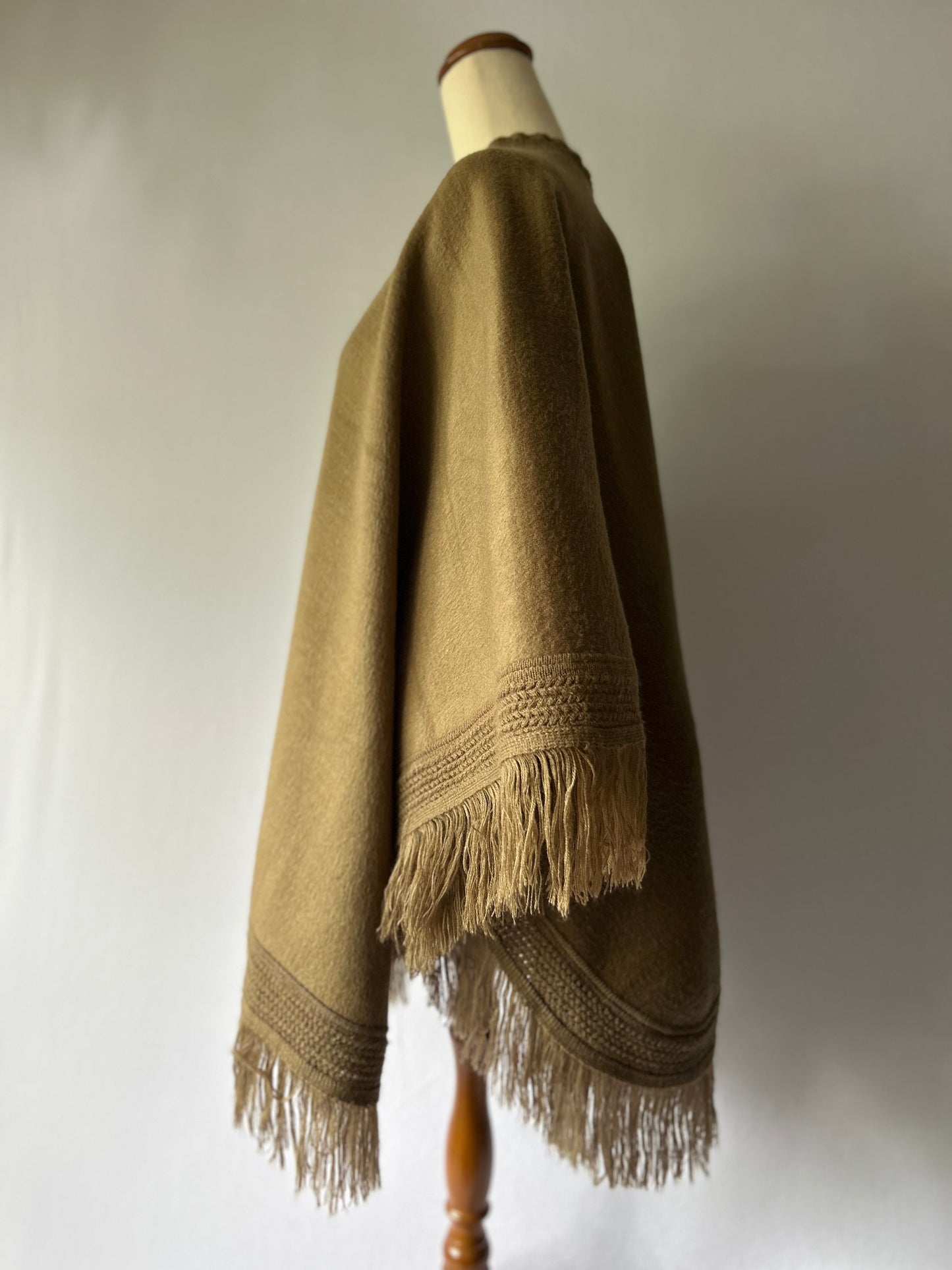Bohemian Fringe-Trim Knit Poncho – One Size