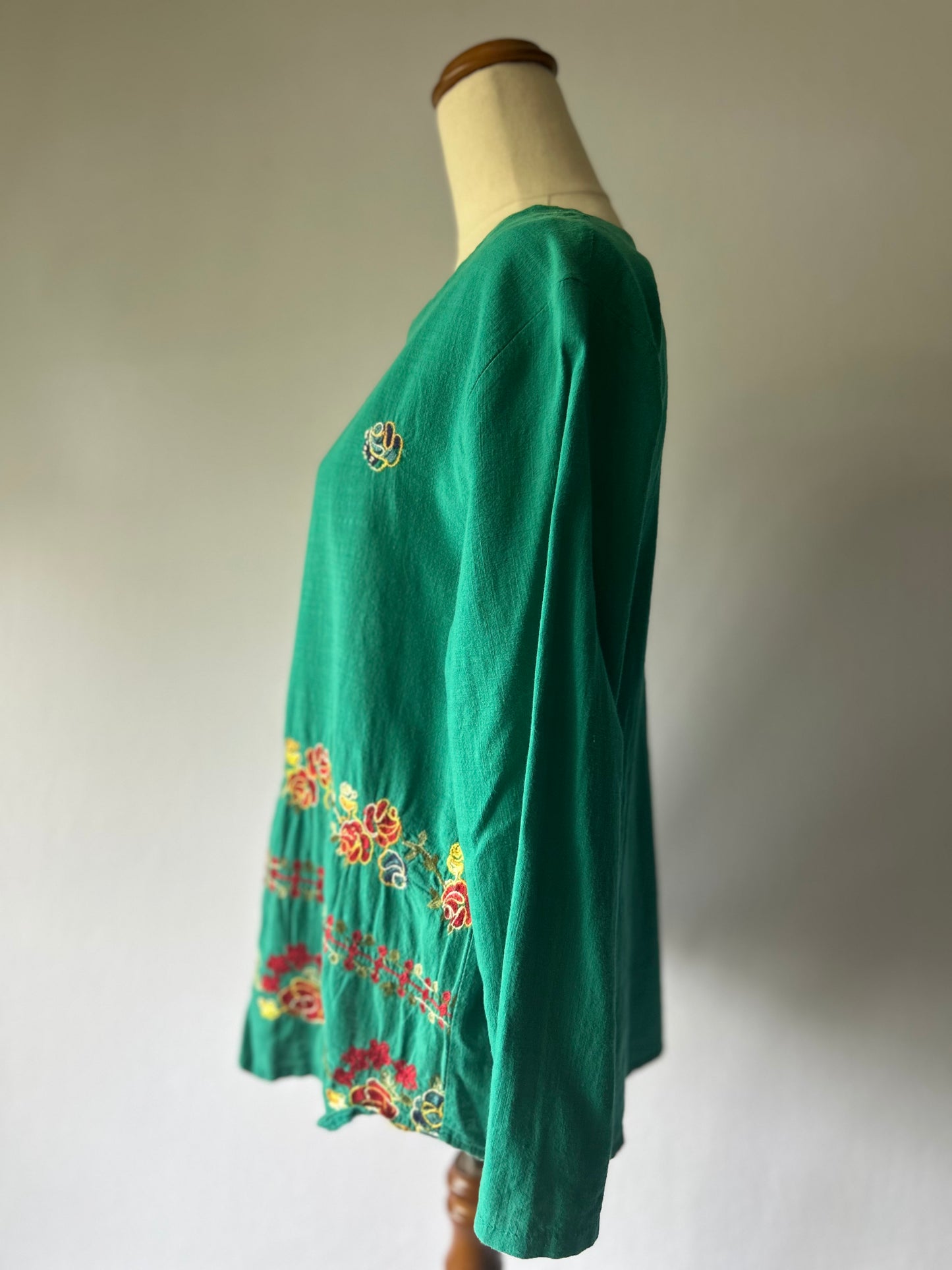 Green Cotton Embroidered Tunic Top – Size L