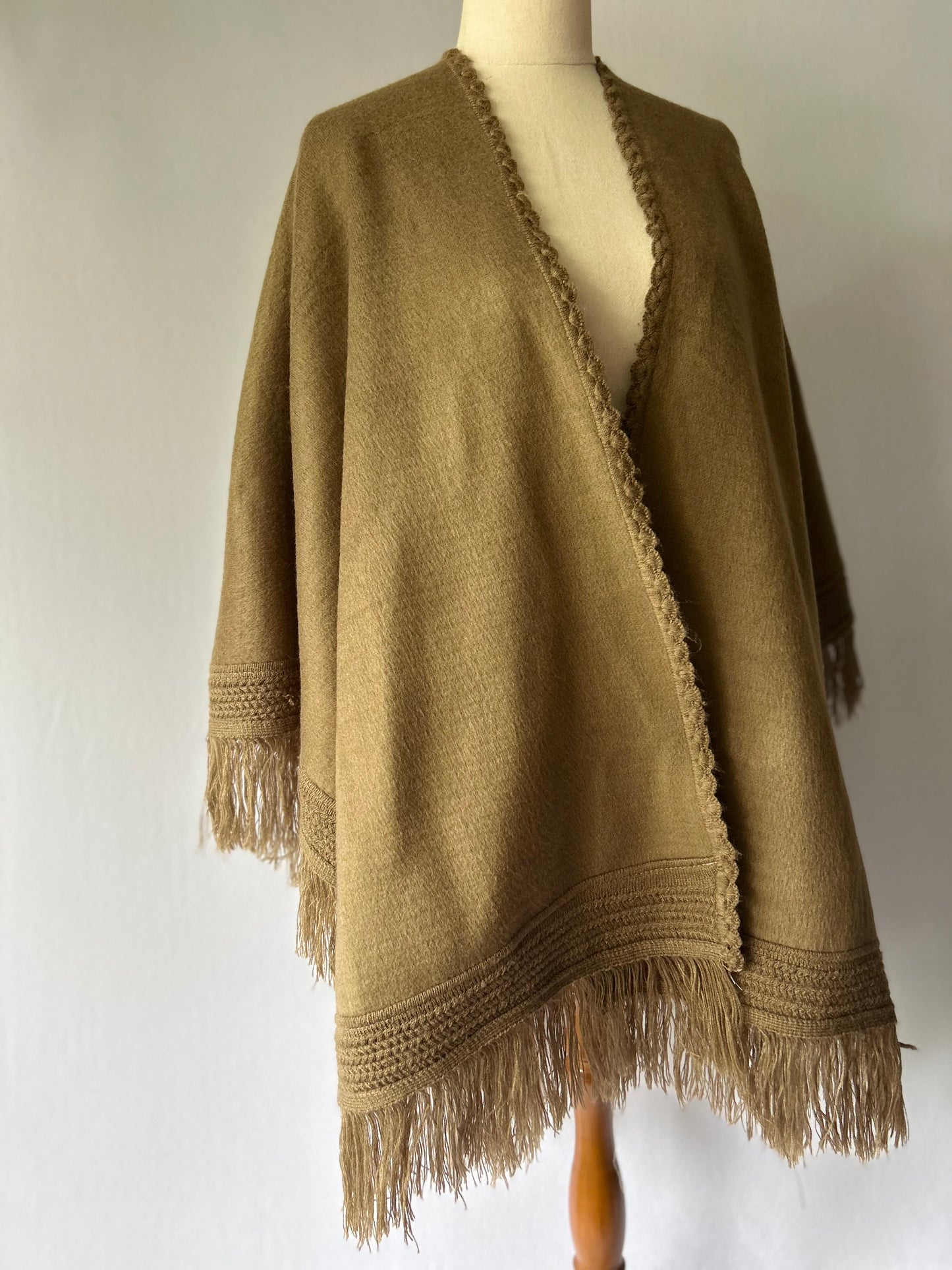 Bohemian Fringe-Trim Knit Poncho – One Size