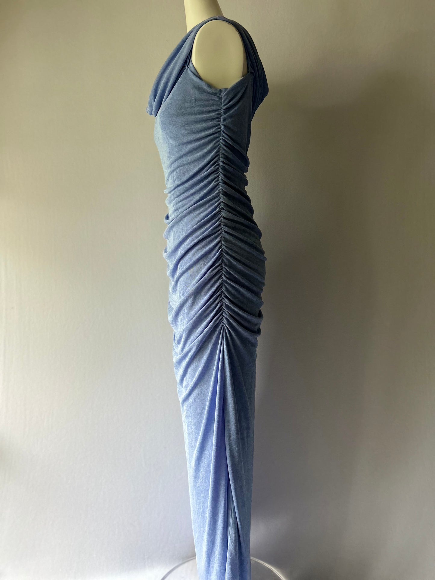 Periwinkle Ruched Cowl-Neck Maxi Dress - Size 14