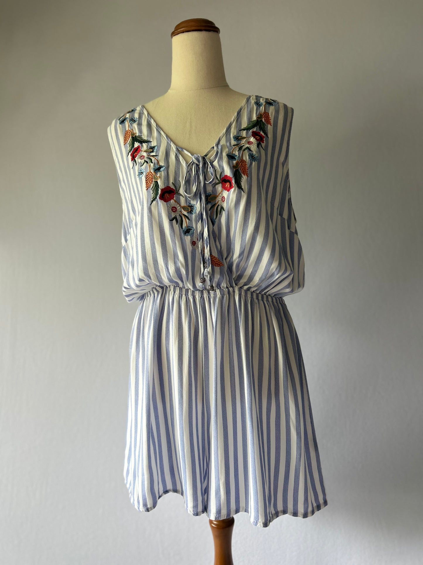 Striped Embroidered Playsuit – Size 14 (US 10 / EU 42) | 100% Viscose