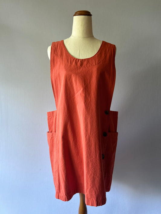 Terracotta Cotton Canvas Side-Button Pinafore Overall Dress - Size S