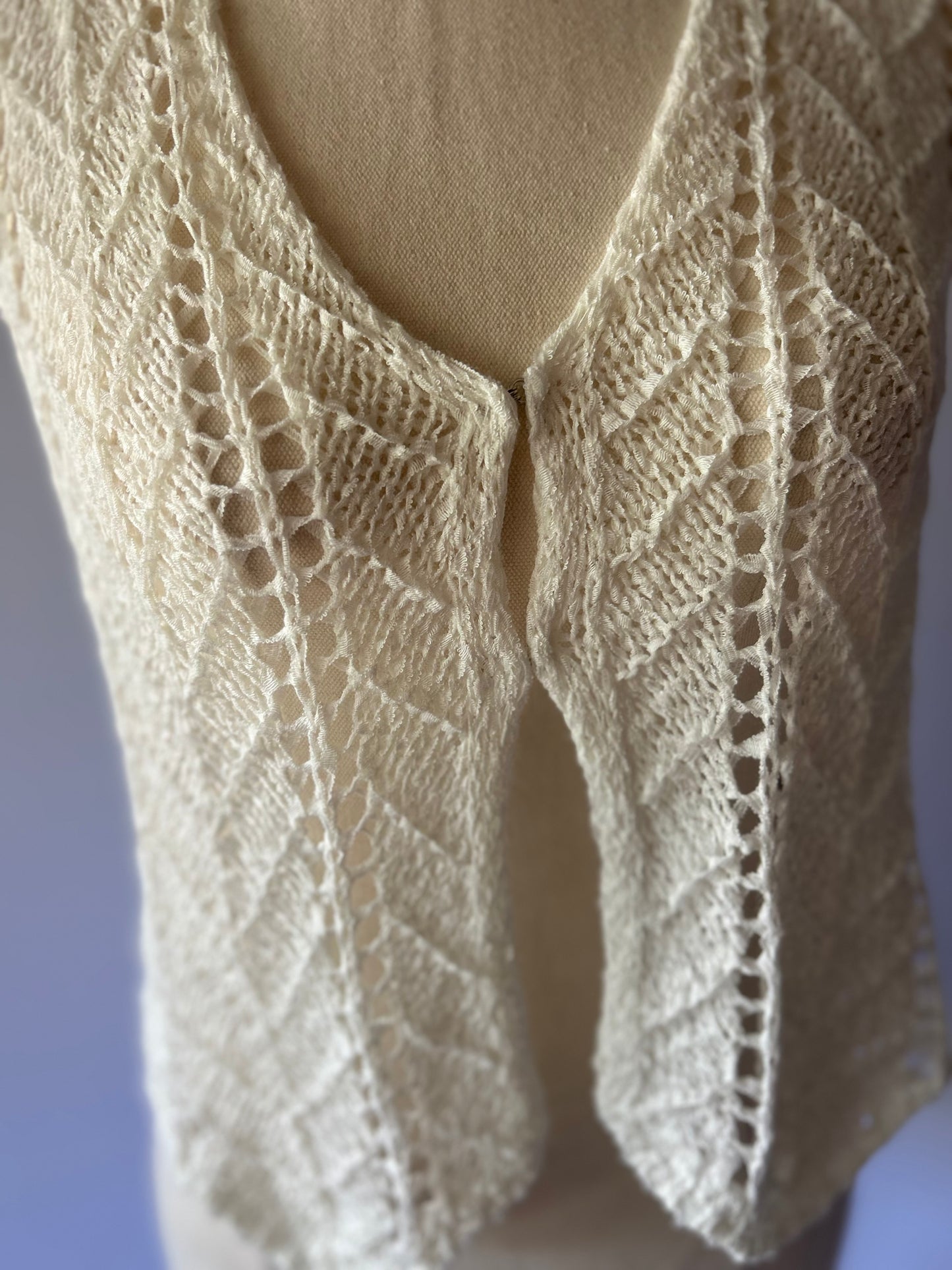Vintage Style Open-Weave Knit Vest - Size Small