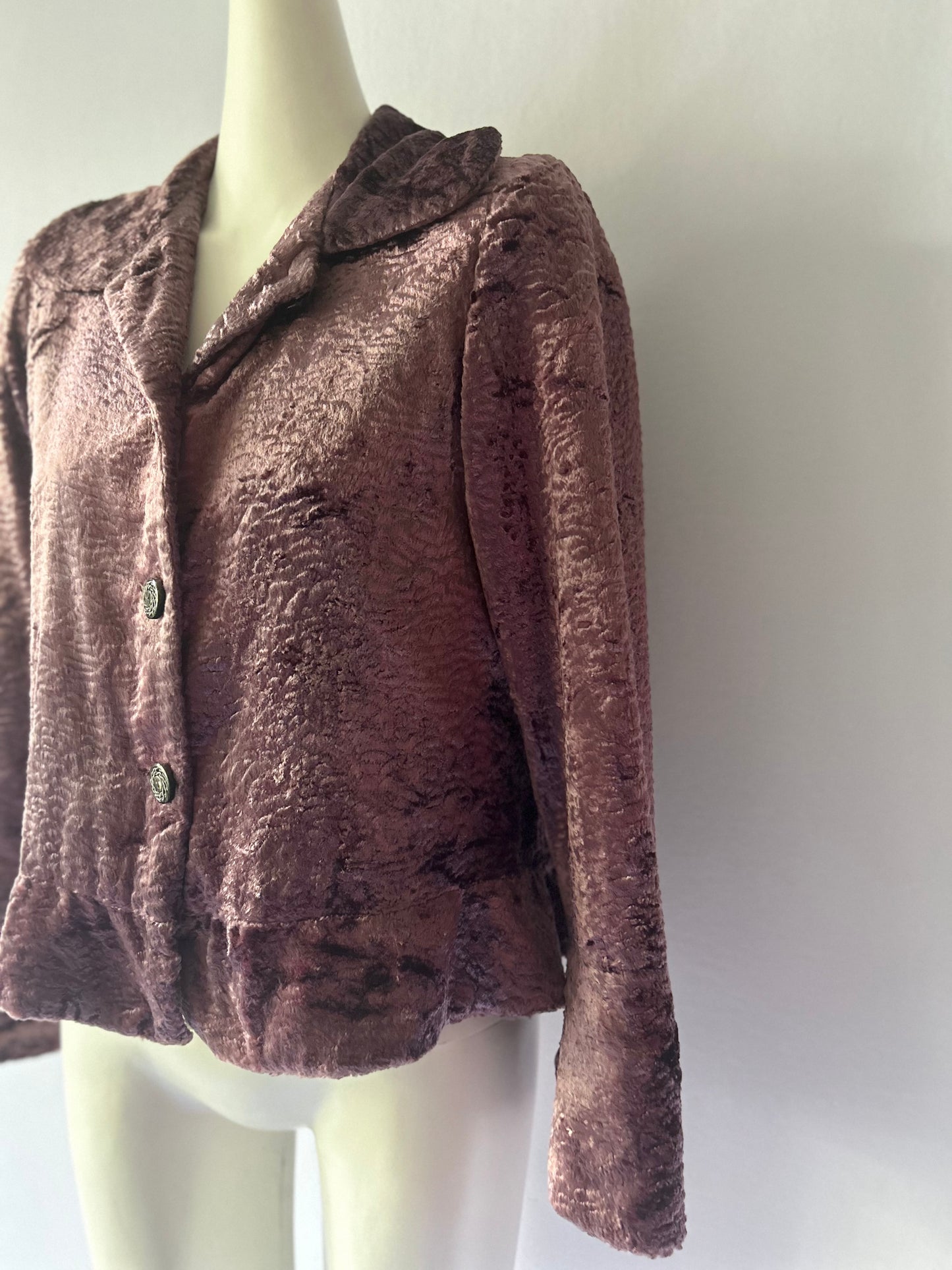 Vintage Textured Faux Fur Jacket in Dusty Mauve - Made in NZ - Size S