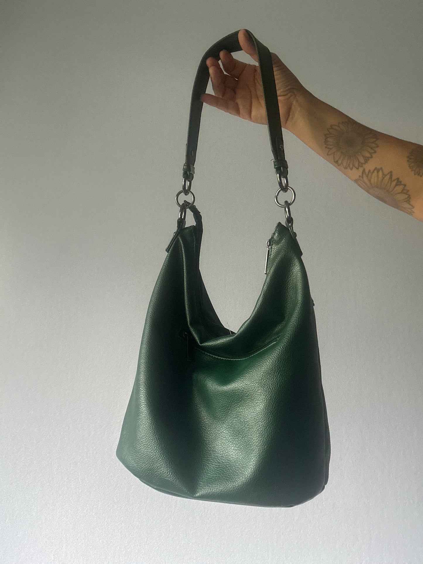Forest Green Faux Leather Hobo Shoulder Bag - One Size