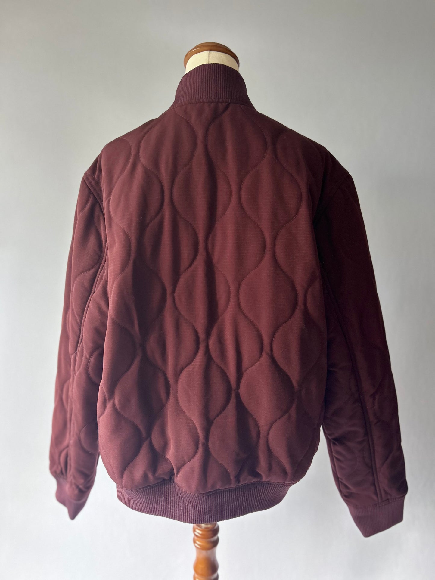 Absent Quilted Onion-Stitch Bomber Jacket - Burgundy/Maroon - Size L
