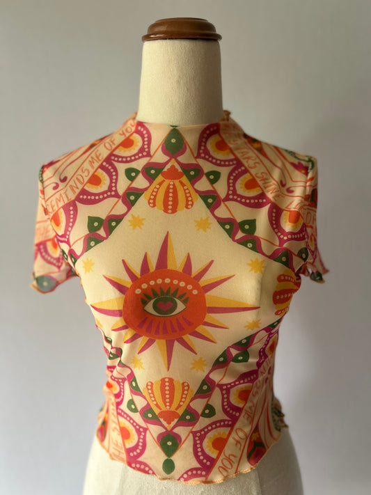 Sun Print Mesh Short Sleeve Top – Size XS