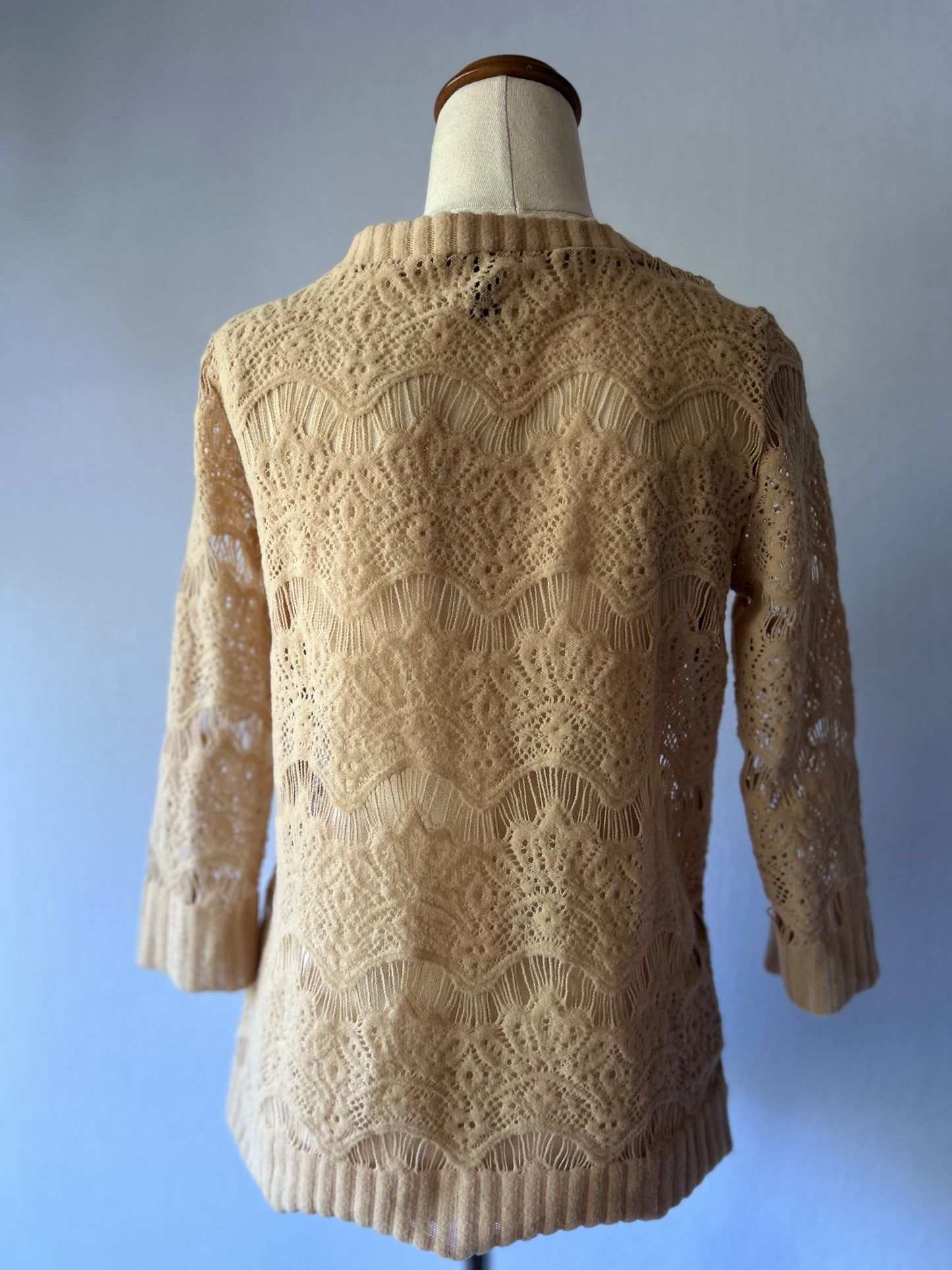 Beige Open-Knit Scalloped Lace Sweater - Size  small