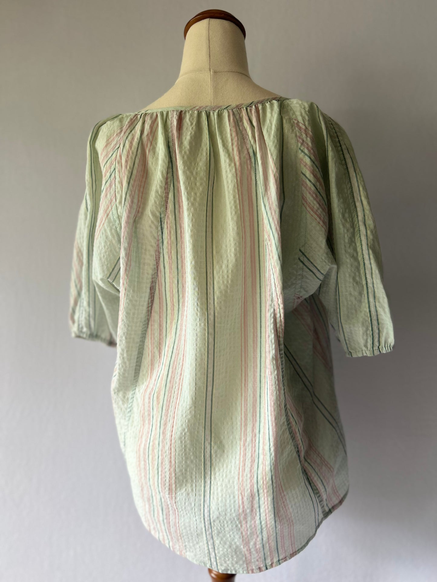 Striped Pastel Button-Up Blouse Size 10 – Cotton Blend