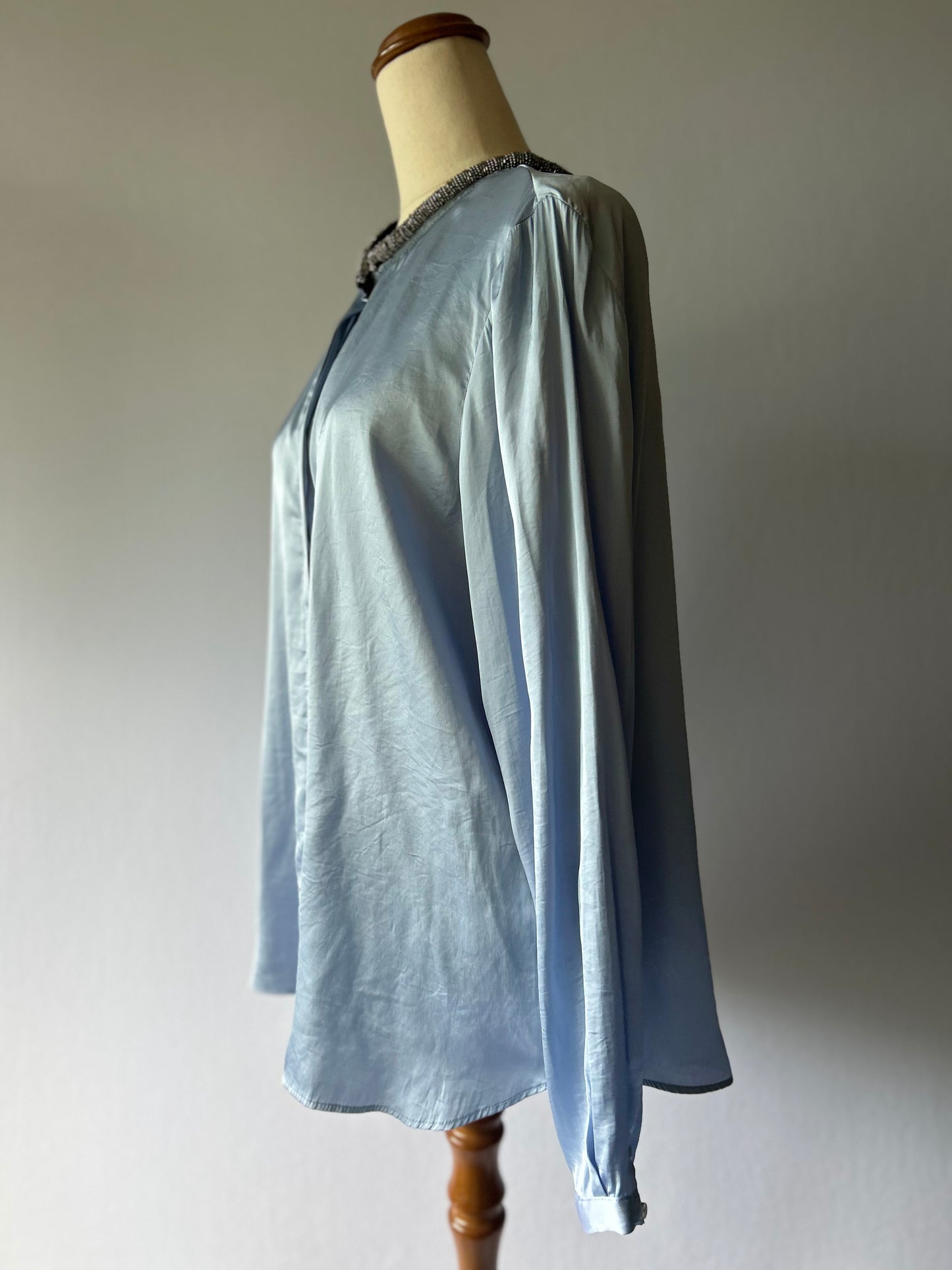 Zara Embellished Collar Satin Blouse - Powder Blue - Size XL
