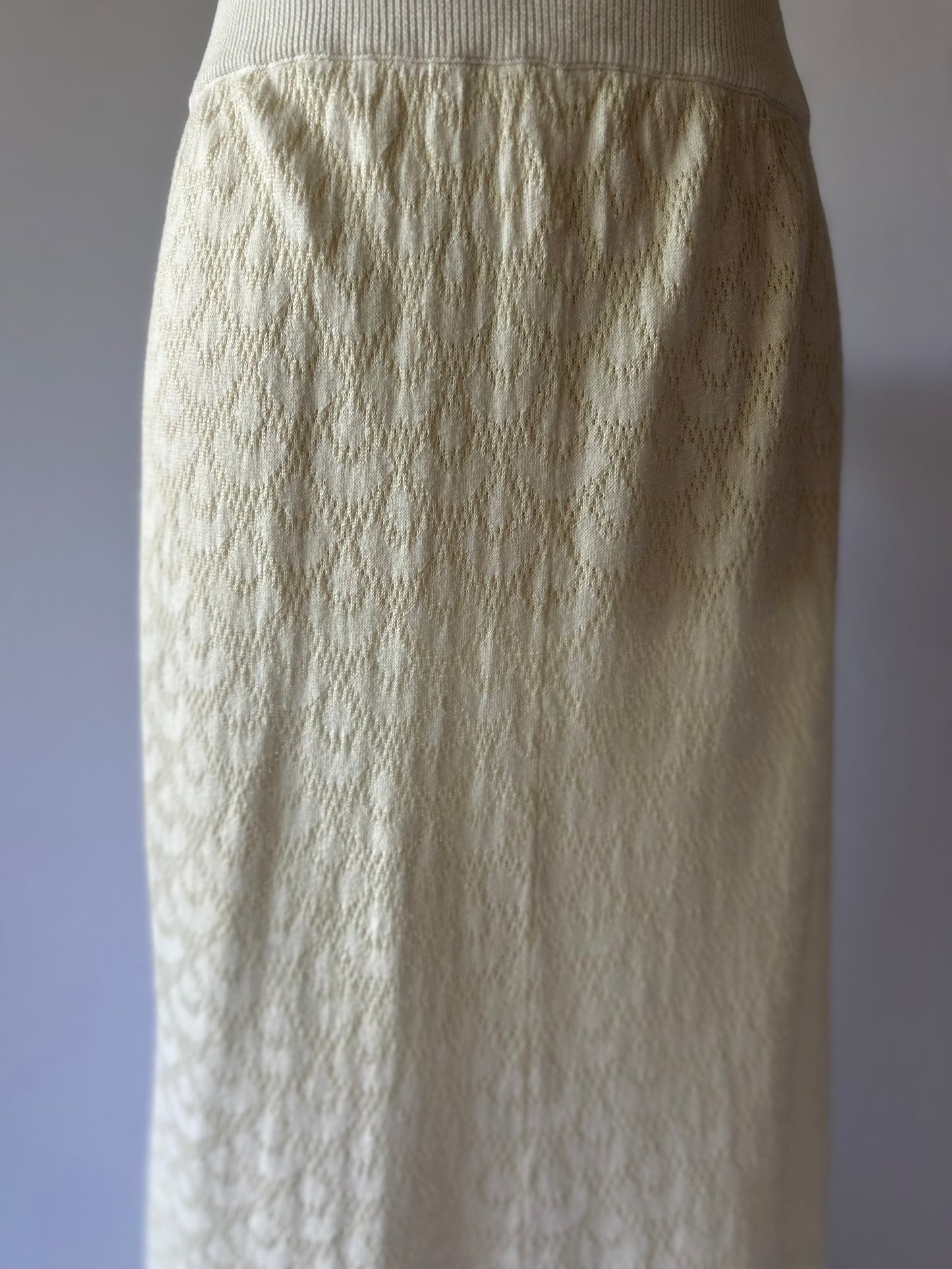 Cream Open-Knit Lyocell Blend Maxi Skirt - Size L