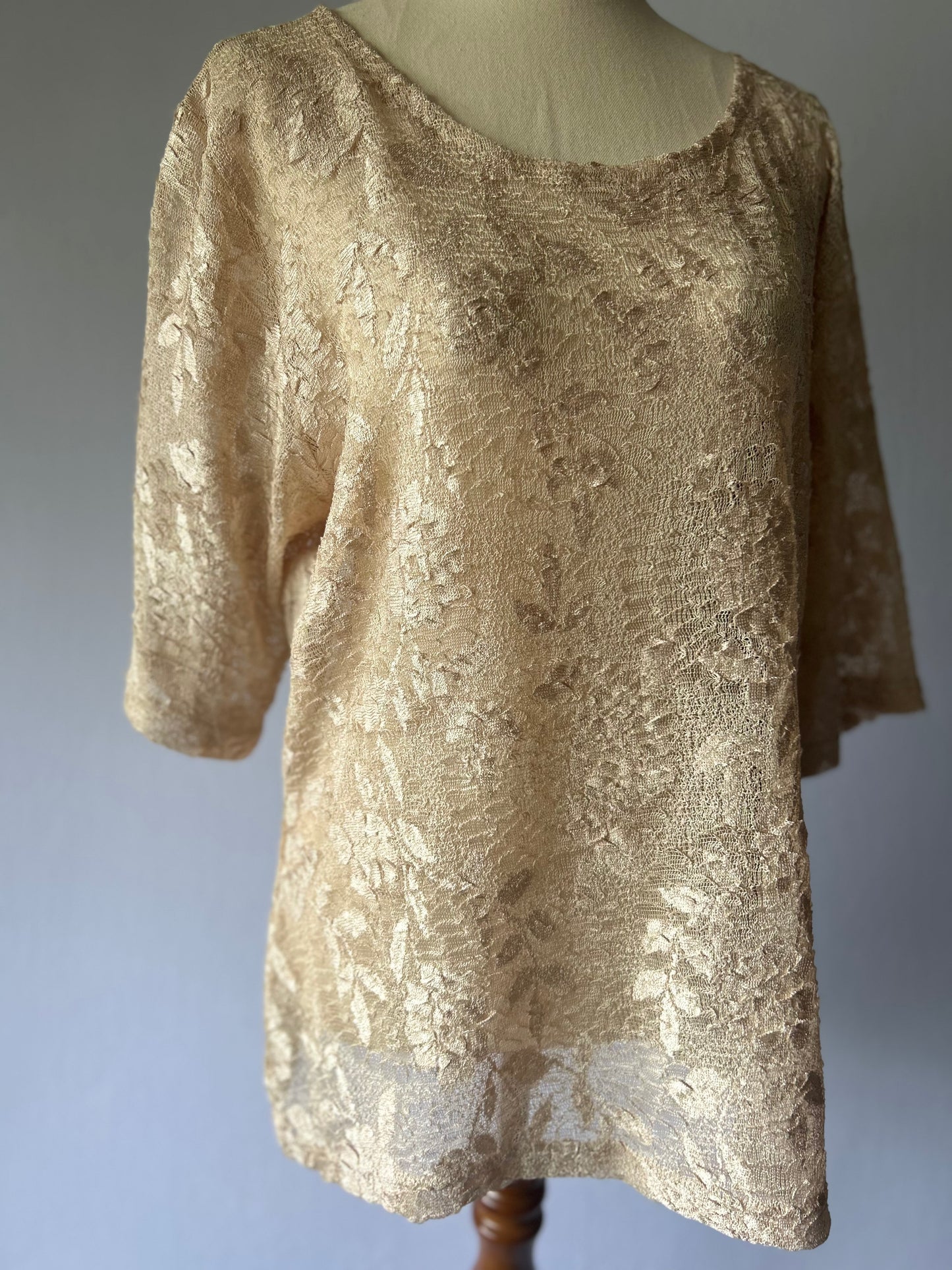 Gold Lace Sheer Blouse – Size L