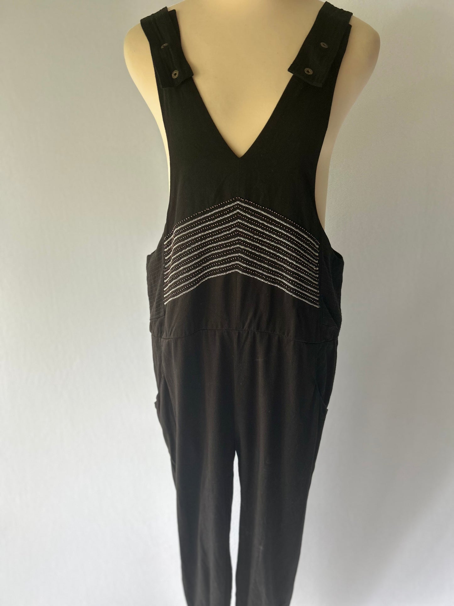 Black Tencel Jumpsuit with Embroidered Detail - Size 2 / M