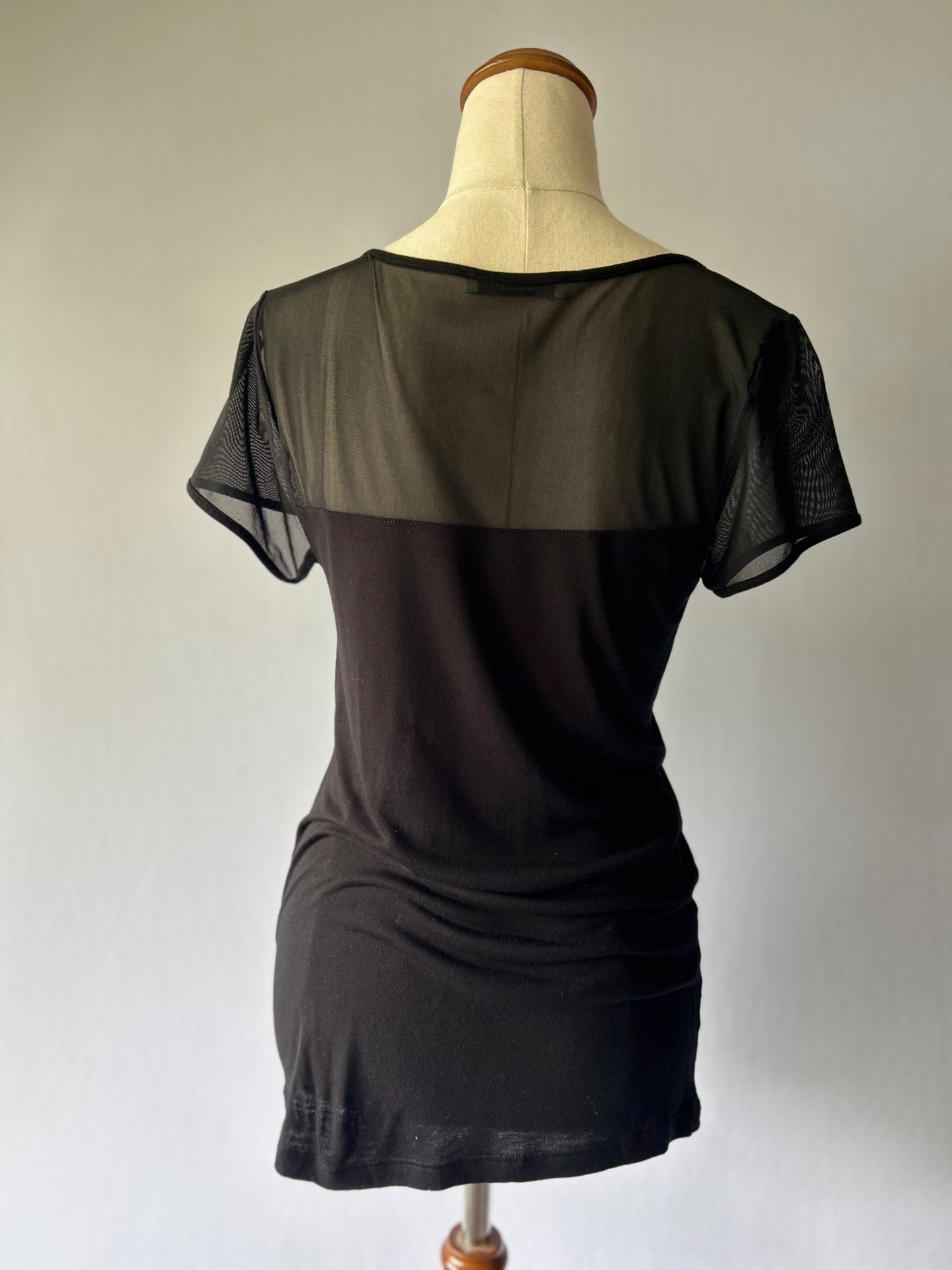 Contemporary Mesh-Panel Black Tee – Size M