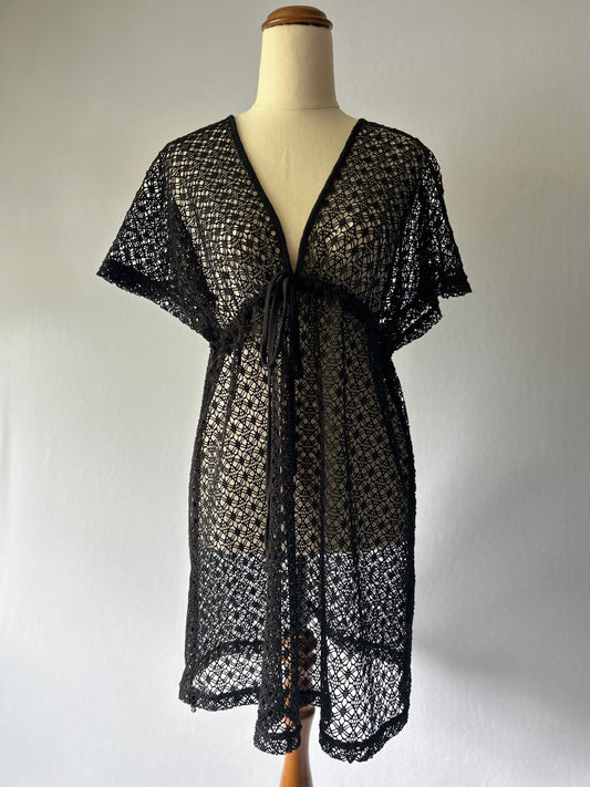 Black Crochet Lace Kaftan, size M