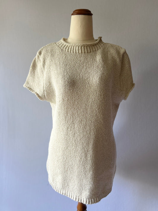 White Closet Natural Short-Sleeve Knit Top - Size L