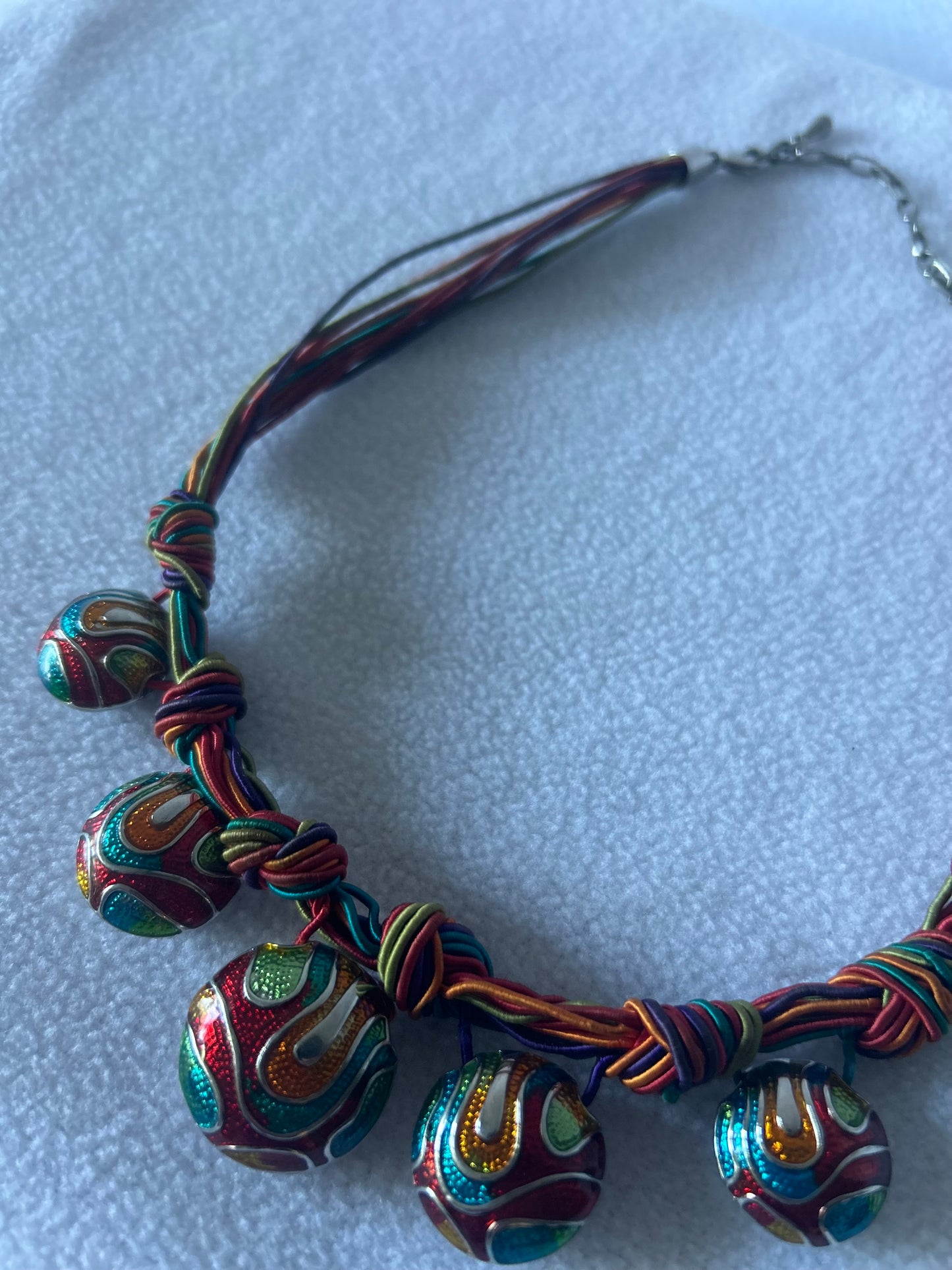 Boho Cloisonné Enamel Multi-Cord Statement Necklace - One Size