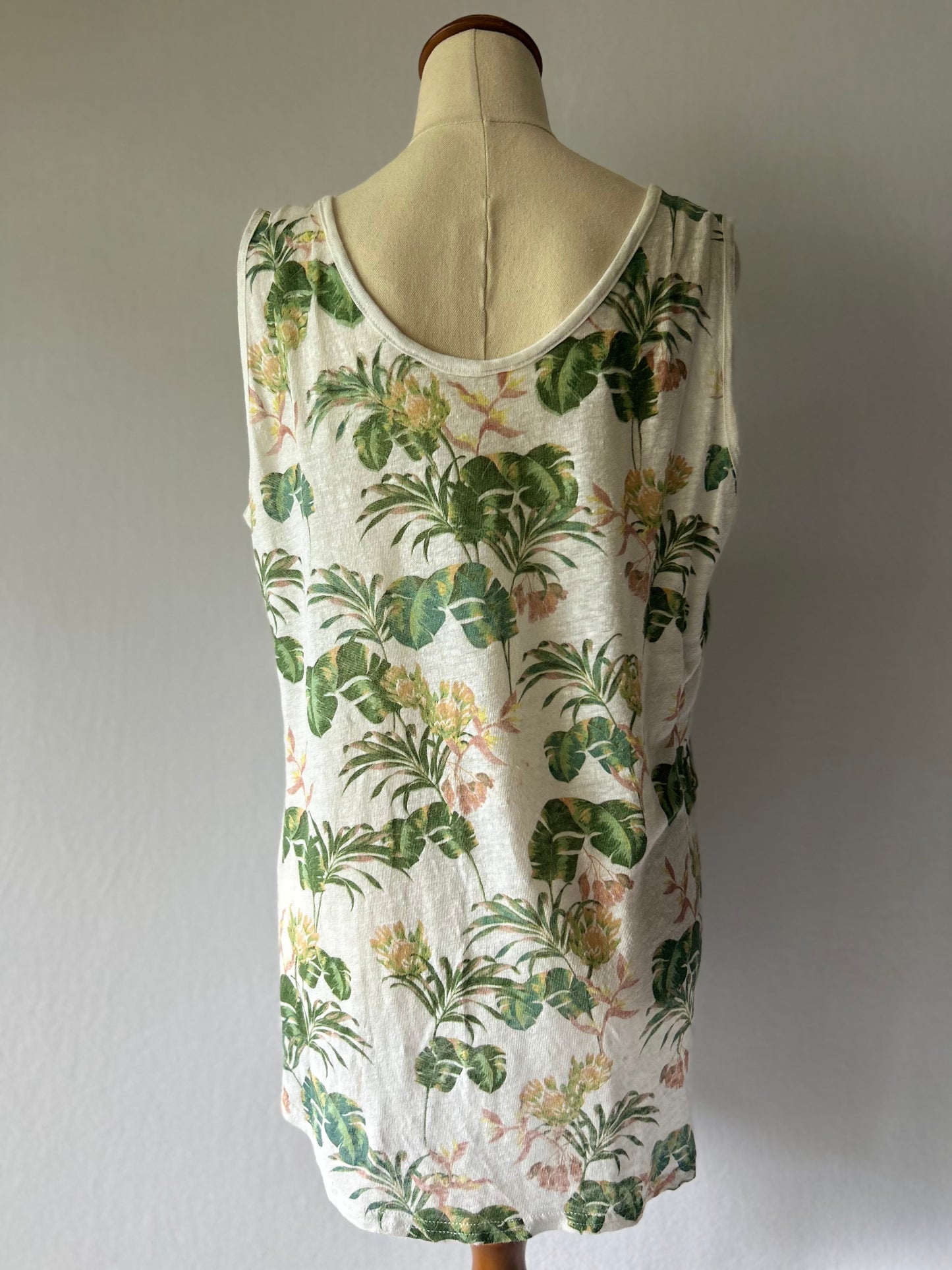 Tropical Print Linen Top Size L