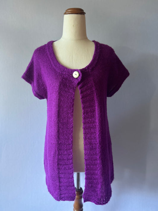 Mohair-Blend Single-Button Cap-Sleeve Cardigan - Amethyst Purple - Size 14