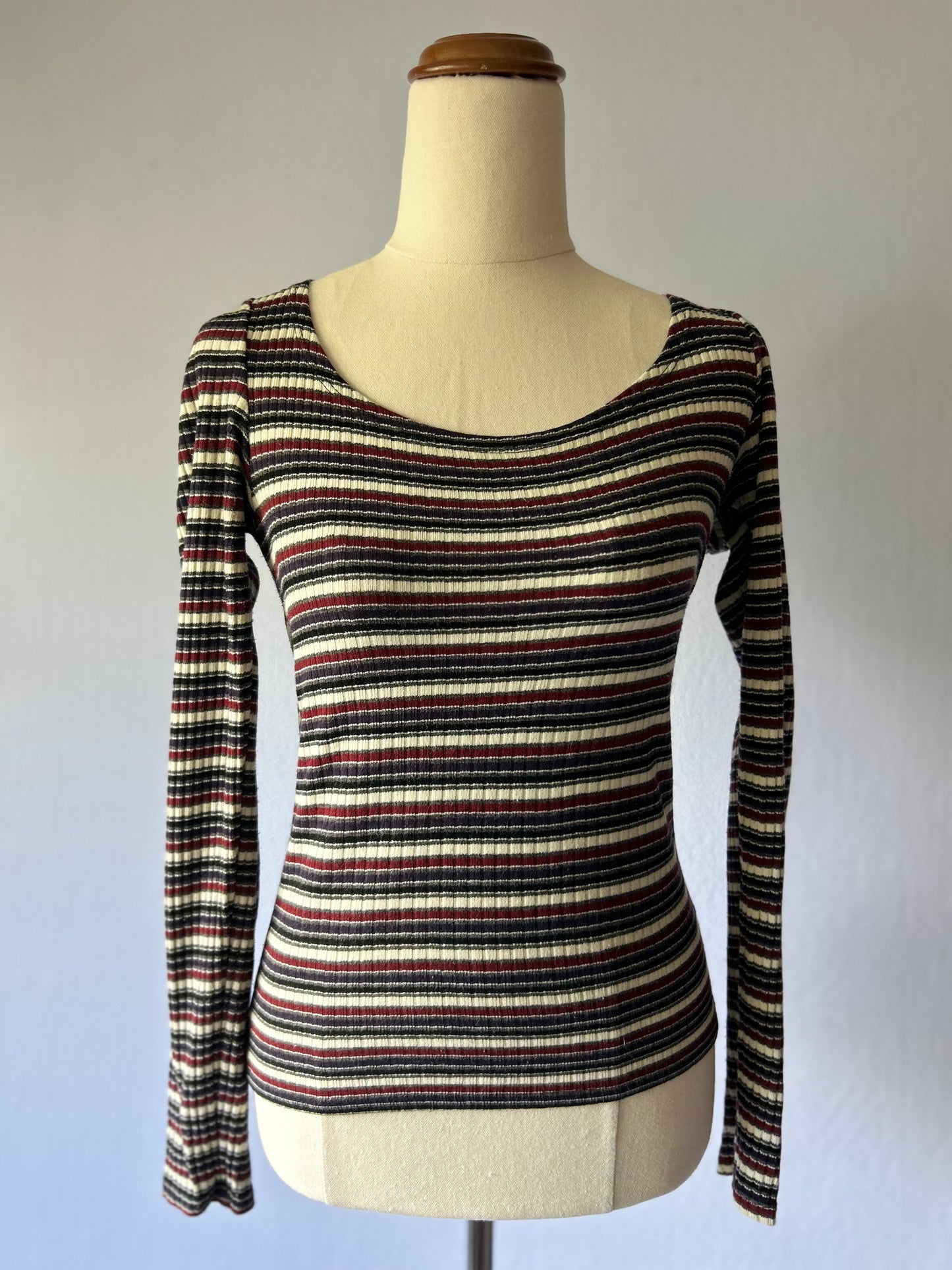 Striped Ribbed Long Sleeve Top – Size XS