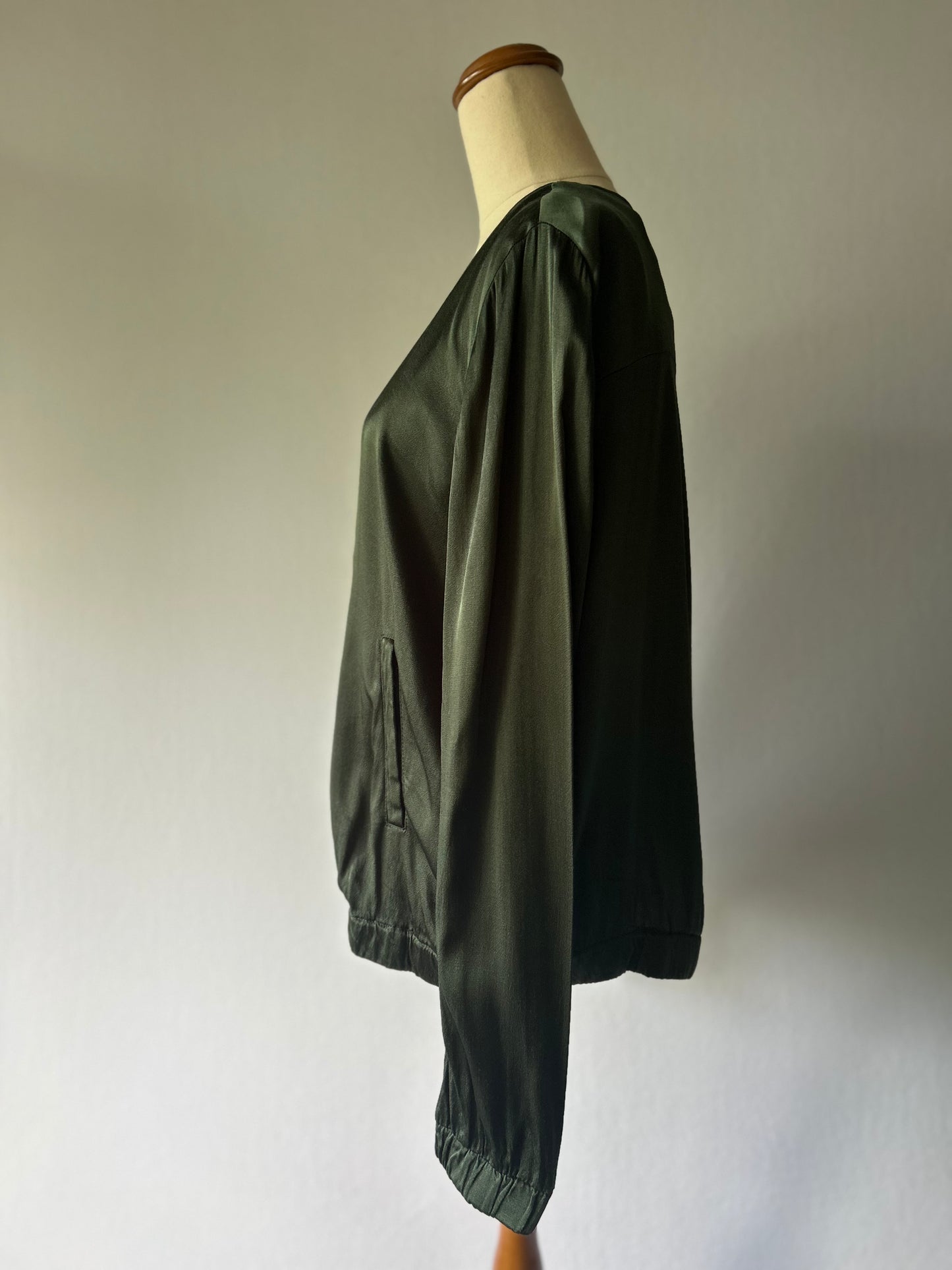 Forest Green Viscose Satin Bomber Jacket - Size 12