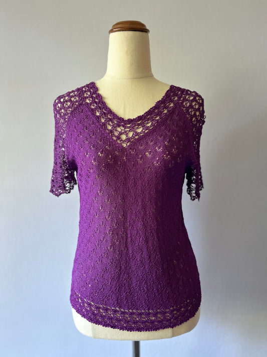 Deep Purple Crochet Accent Open-Knit Top - Size S