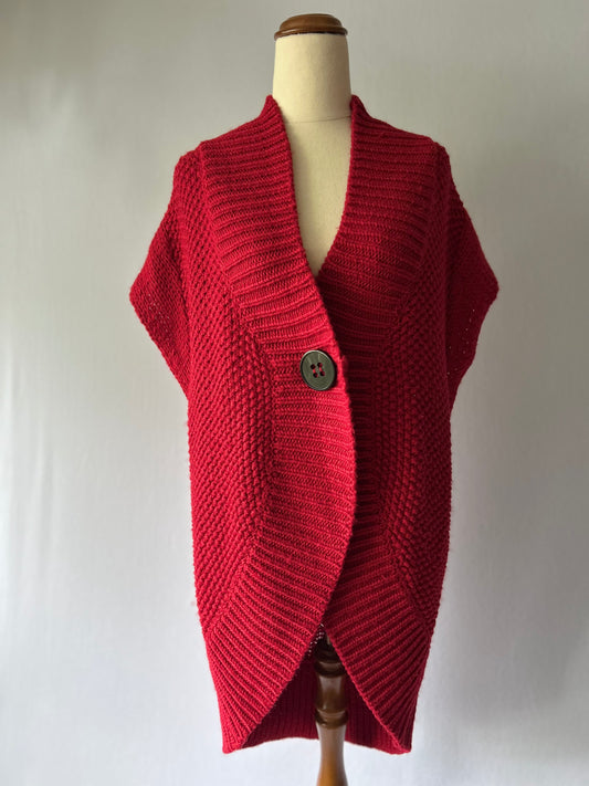 Textured Deep Red Chunky Knit Vest – Size M