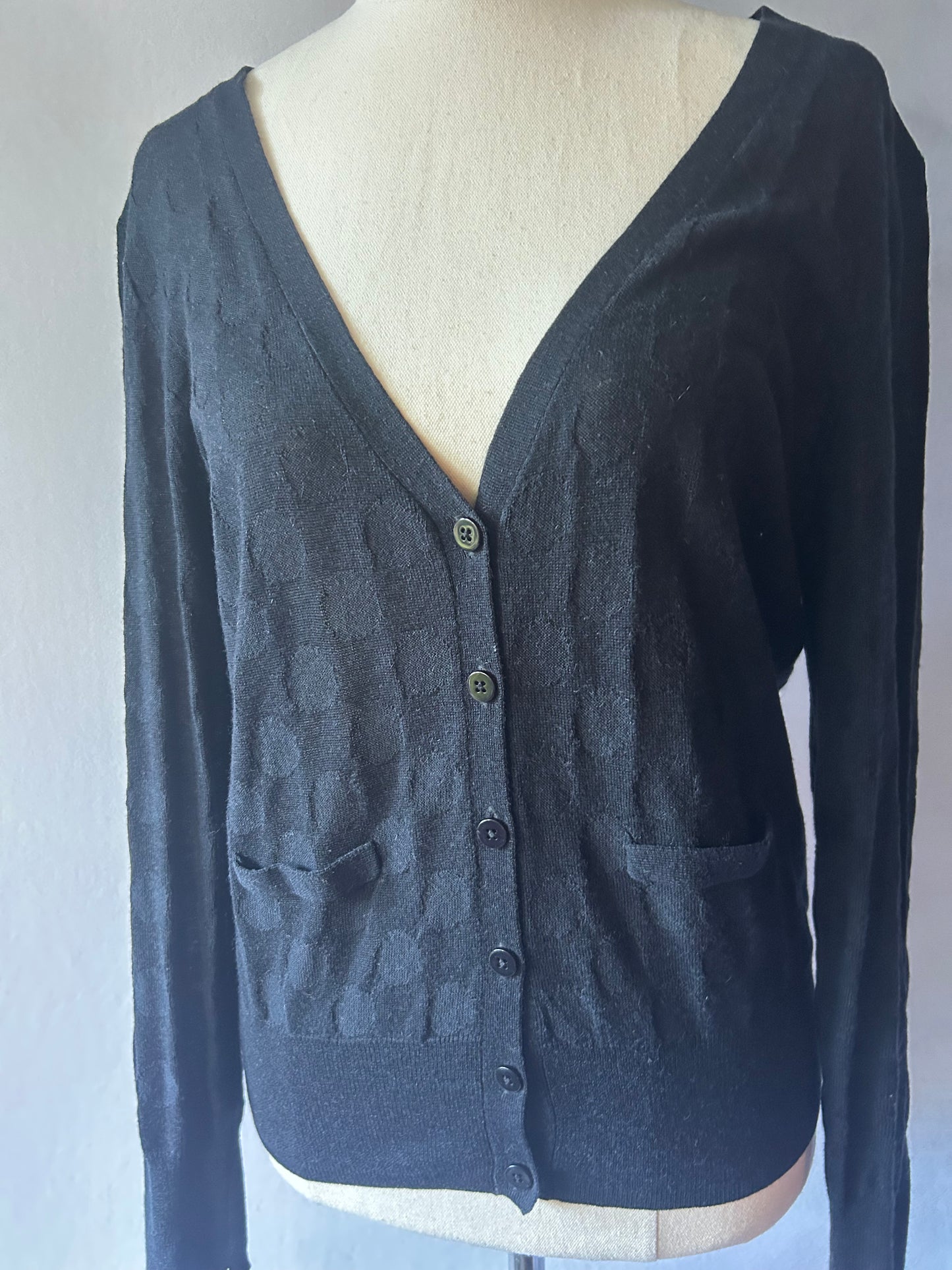 Gorman Textured Tencel, Wool & Alpaca Blend V-Neck Cardigan - Classic Black - Size 8