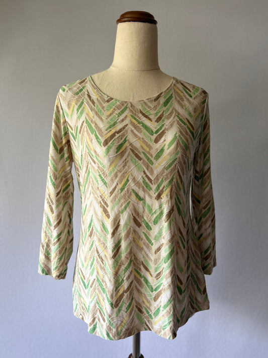 Earth-Toned Chevron Patterned Top – Size Small