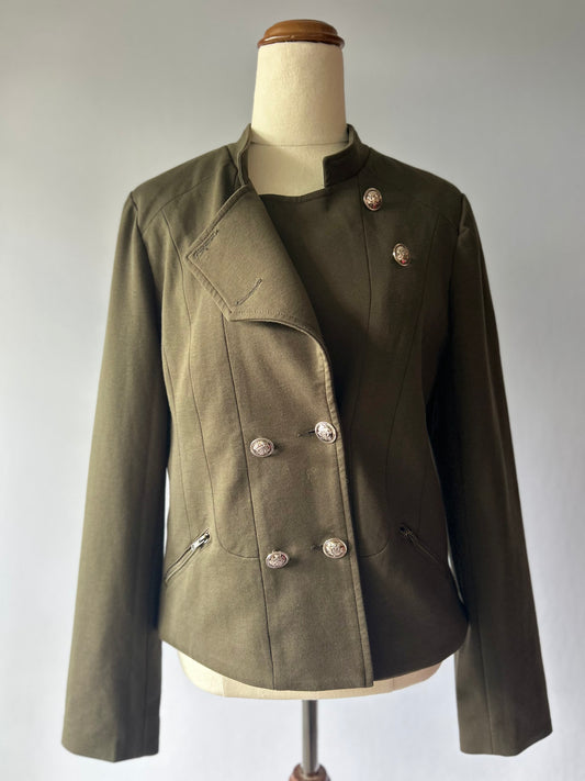 Olive Green Military Style Button Jacket - Size XL