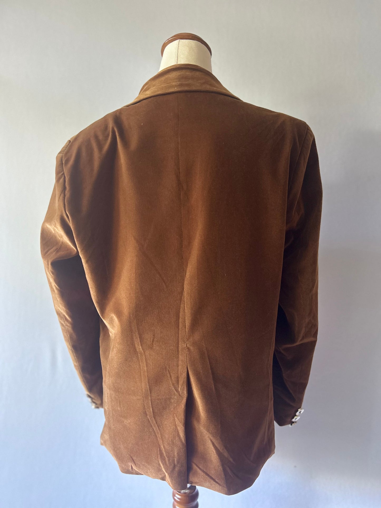 Vintage Contrast-Trim Velvet Blazer - Cognac Brown - Size 8