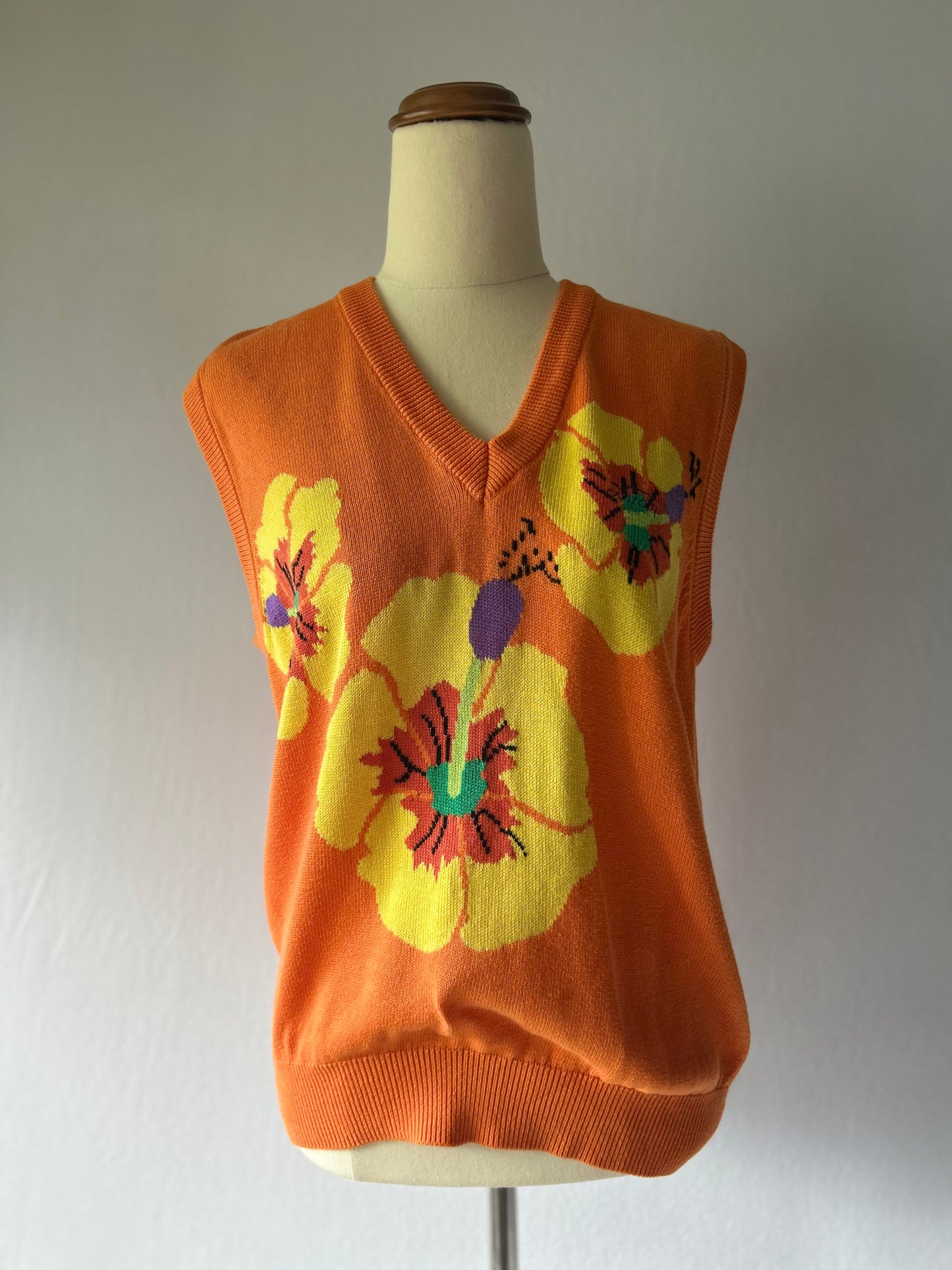 Hibiscus Orange Knit Cotton Vest – Size M