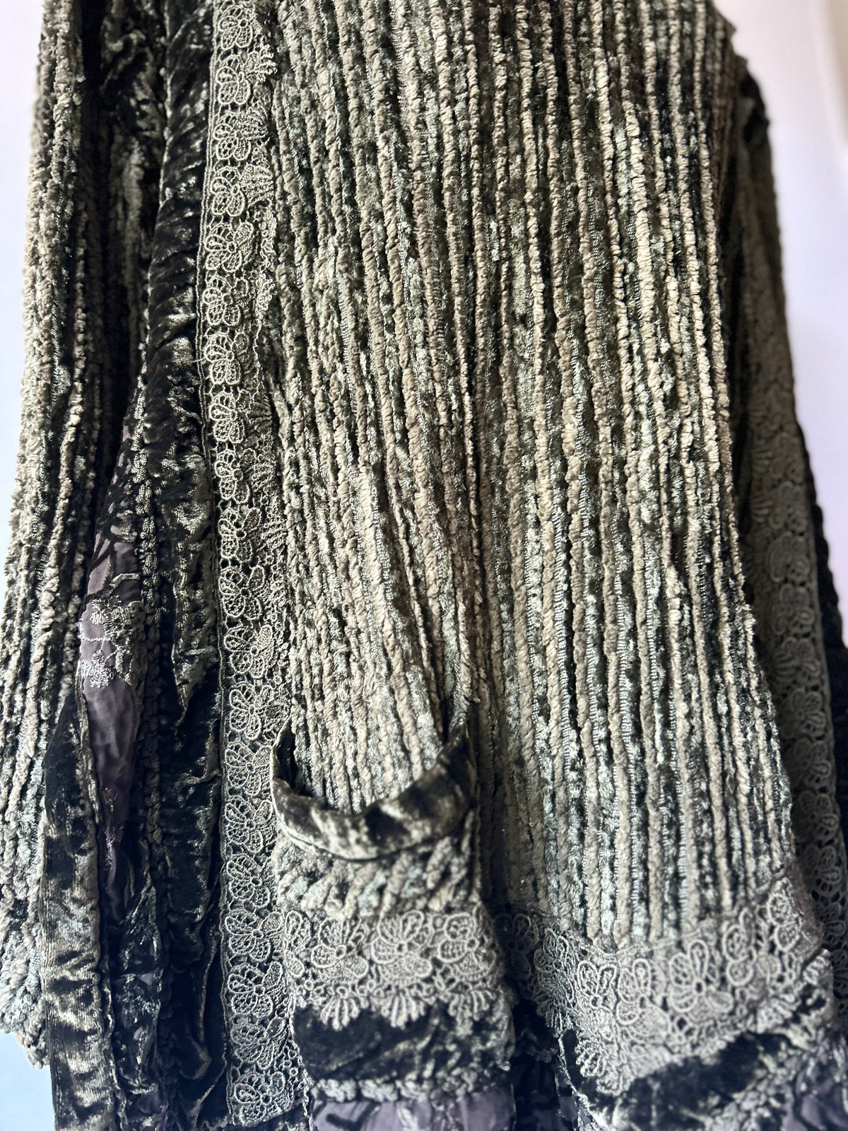 Vintage Olive Velvet & Lace Panel Shoulder Pad Tunic Top - Size 10