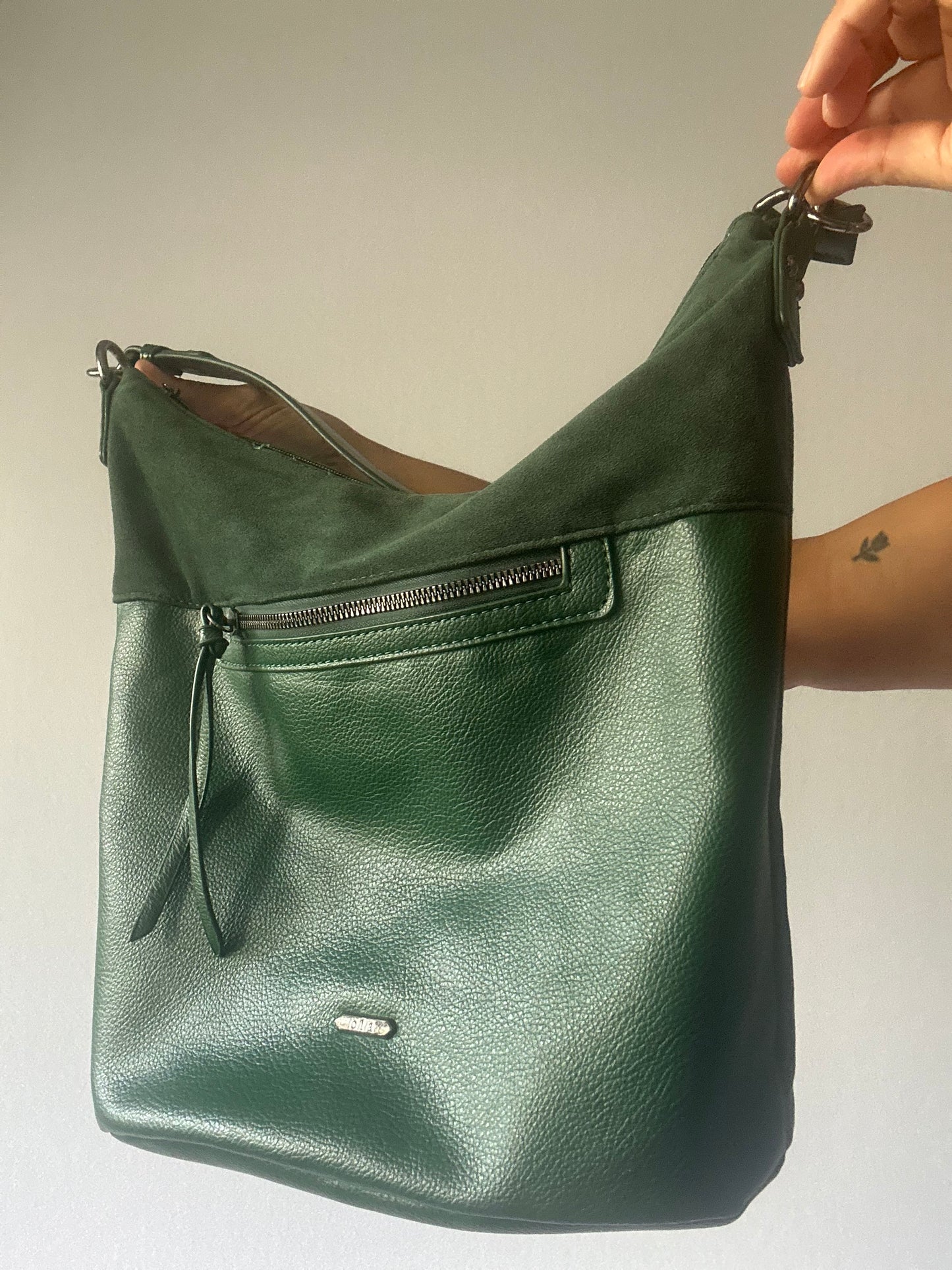 Forest Green Faux Leather Hobo Shoulder Bag - One Size