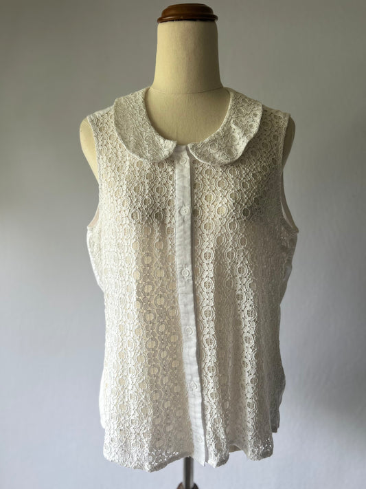 White Lace Sleeveless Blouse – Size 12