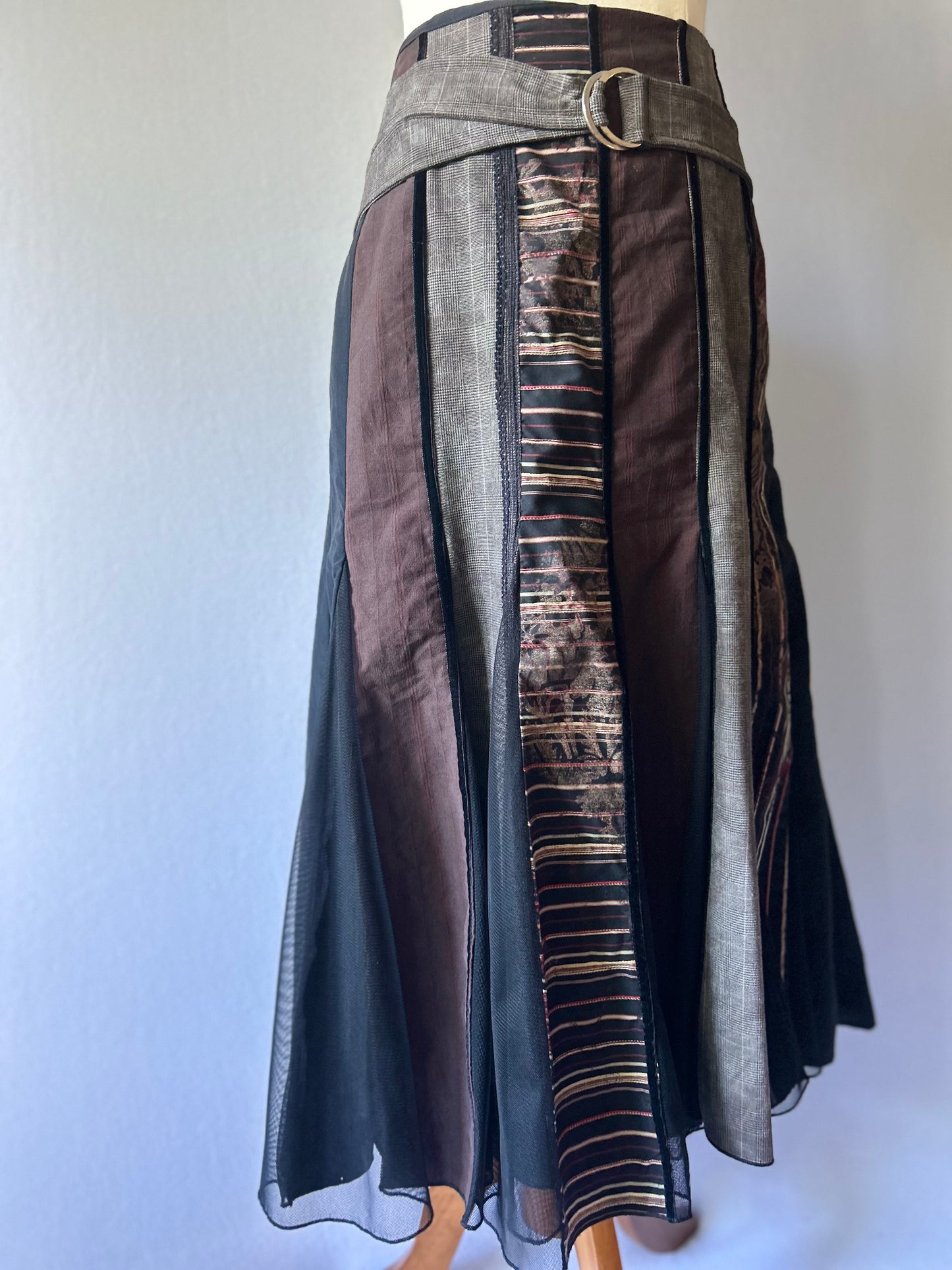 Lisa Law Mixed Media Patchwork Maxi Skirt - Size 14 | Belted A-Line Design