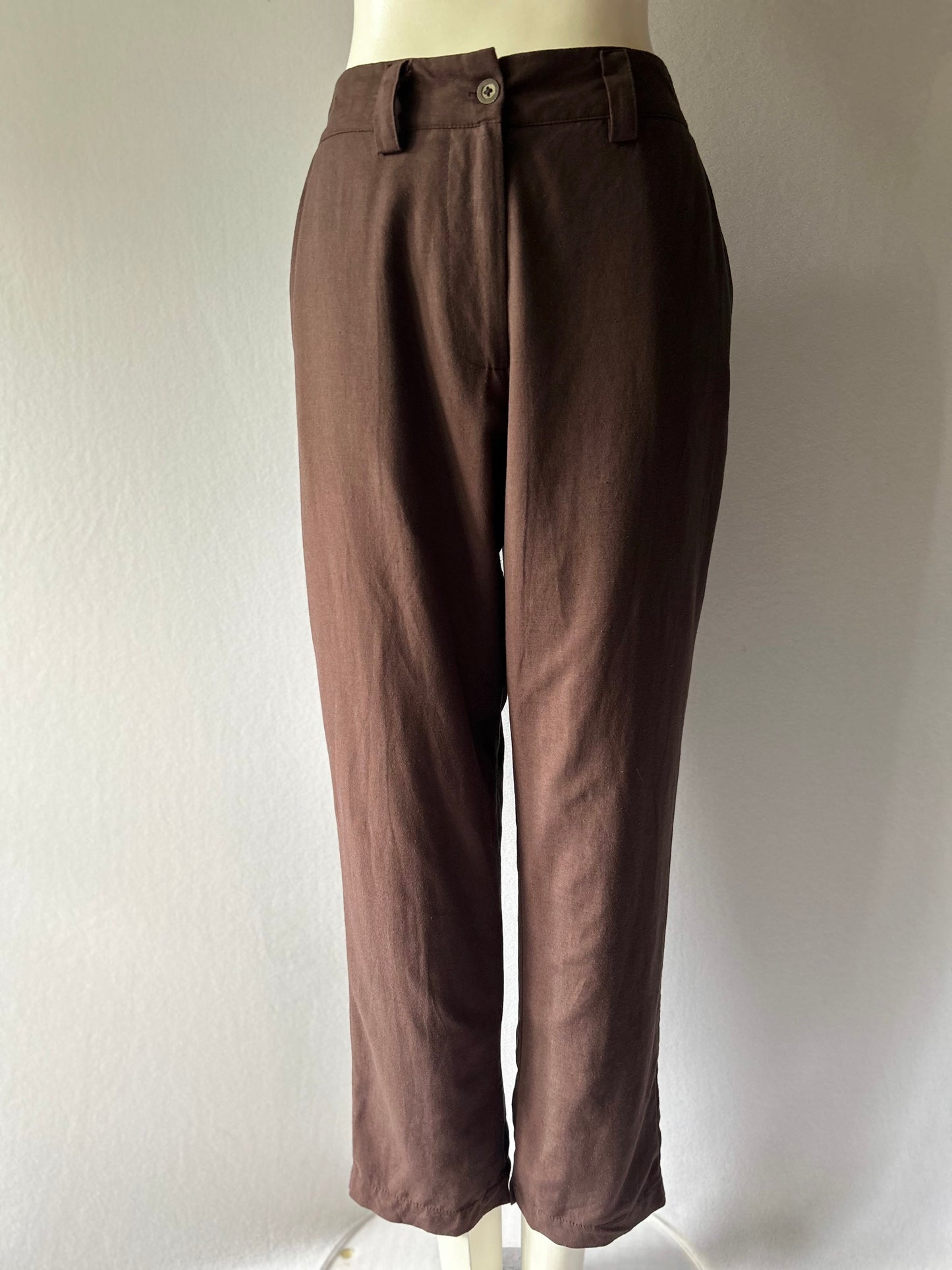 Leo+Be Cotton Linen Tailored Trousers - Deep Plum - Size 8