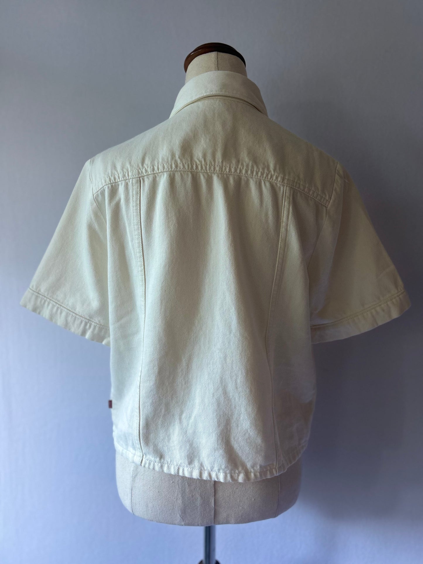 Ecru Cotton Denim Western Snap Shirt - Size Small